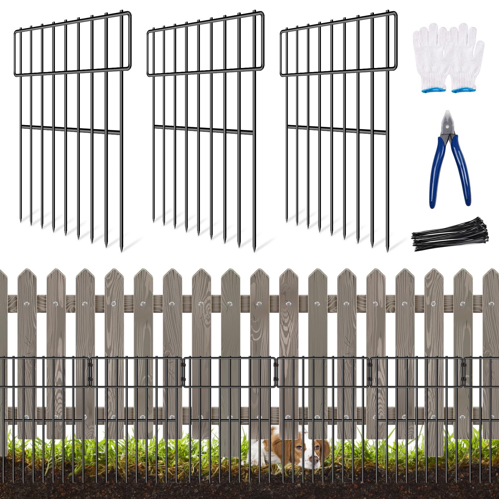 Animal Barrier Fence, 25 Panels No Dig Fences, 27 ft(L) X 17 in(H) Garden Fence Animal Barrier, Dogs Rabbit Blocker Fences, Rustproof Metal Fencing, Under Fencing Barrier for Outdoor Yard Patio