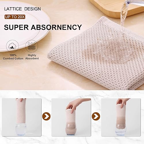 Miniatura 10 de Mordimy Toallas de cocina 100% algodón, tejido gofre, suaves, superabsorbentes y de secado rápido, toallas de mano con lazo para colgar, paquete de