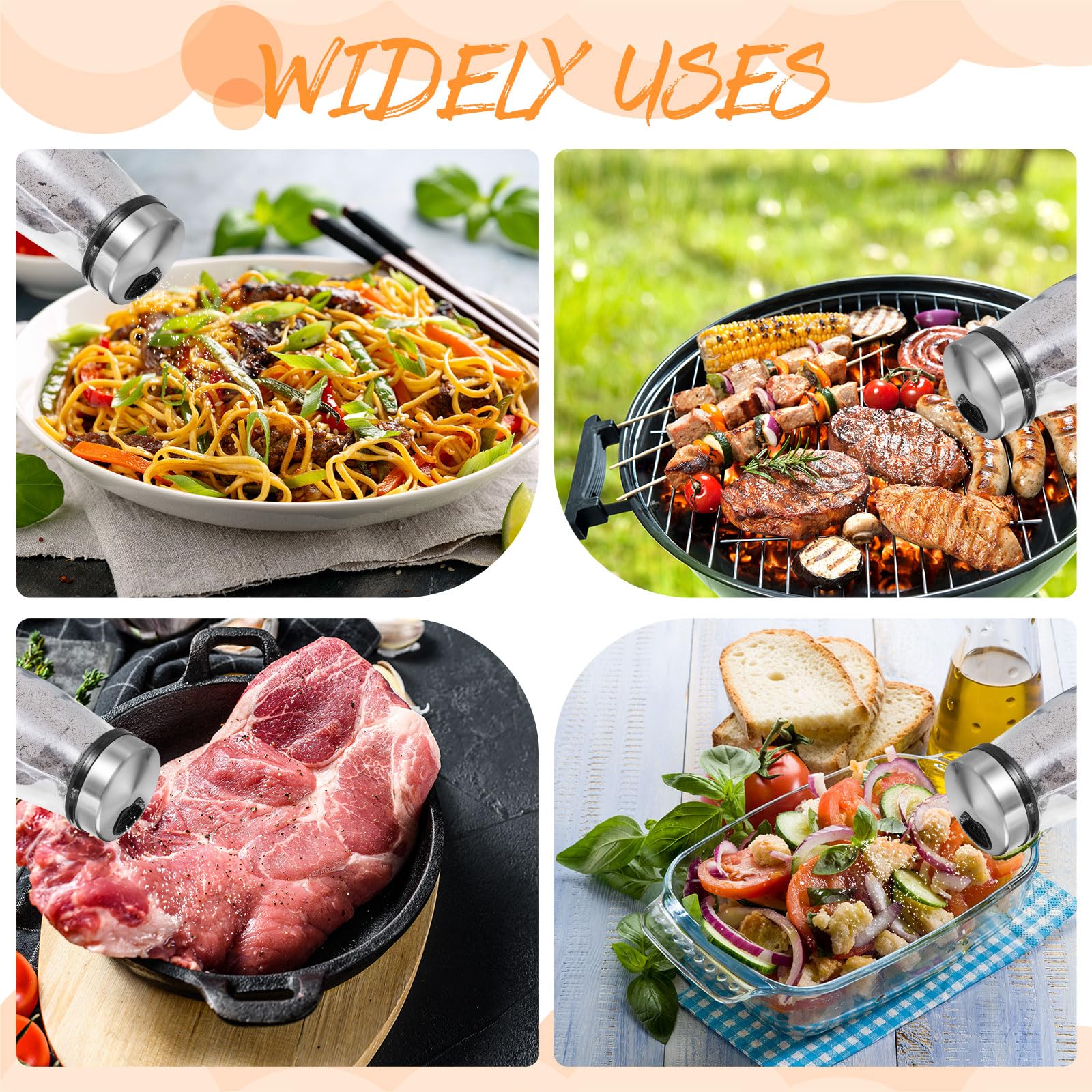 Ziliny Juego de 12 saleros y pimenteros de vidrio con agujeros ajustables para verter de acero inoxidable, dispensador de especias para cocina, camping, hogar, decoración de mesa, suministros de