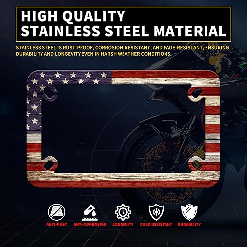 Miniatura 2 de Marco de placa de matrícula de motocicleta con bandera americana, material patriótico de acero inoxidable, divertido soporte para placa de
