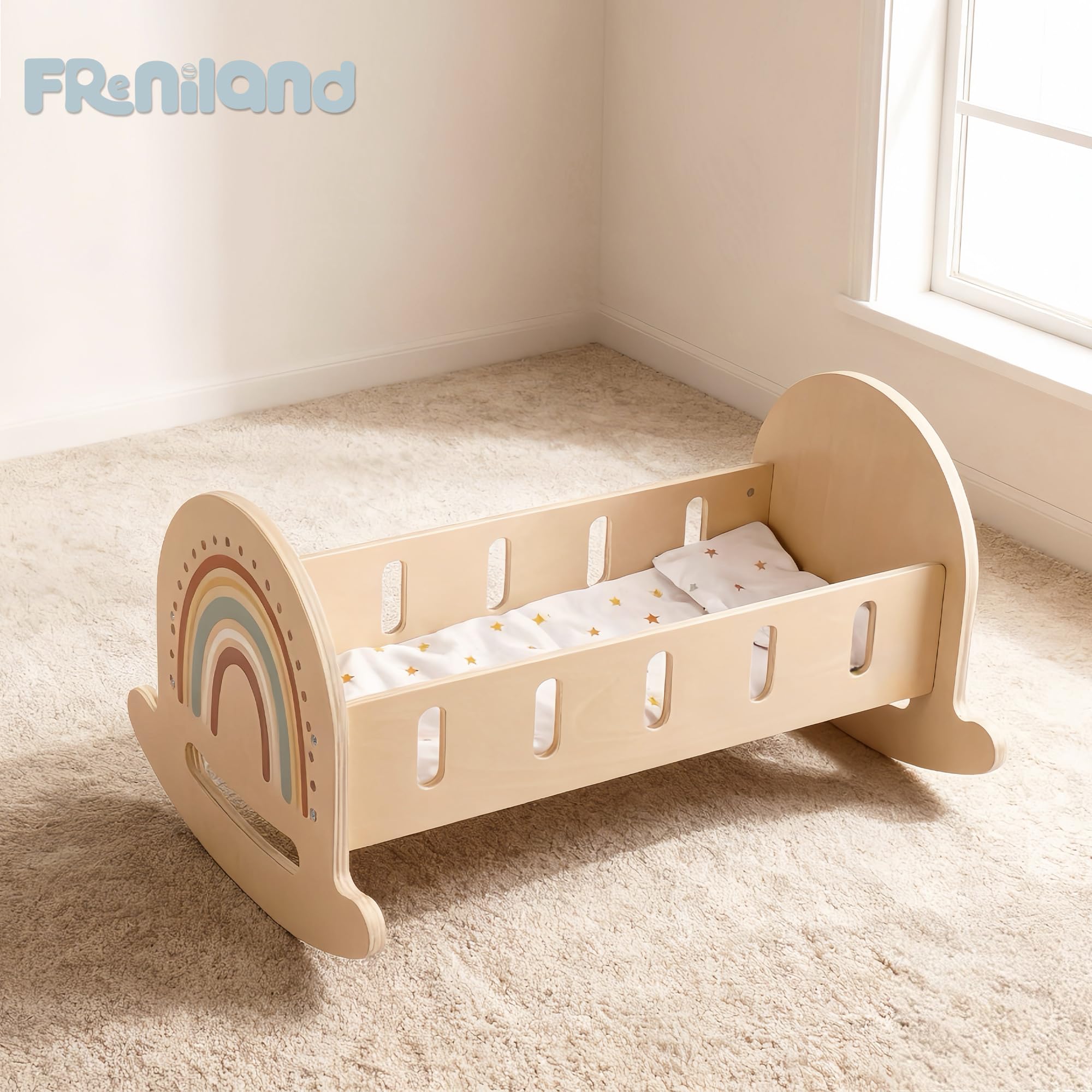 FReniland Baby-Puppenwiege mit 1 Kissen & 1 Kissen