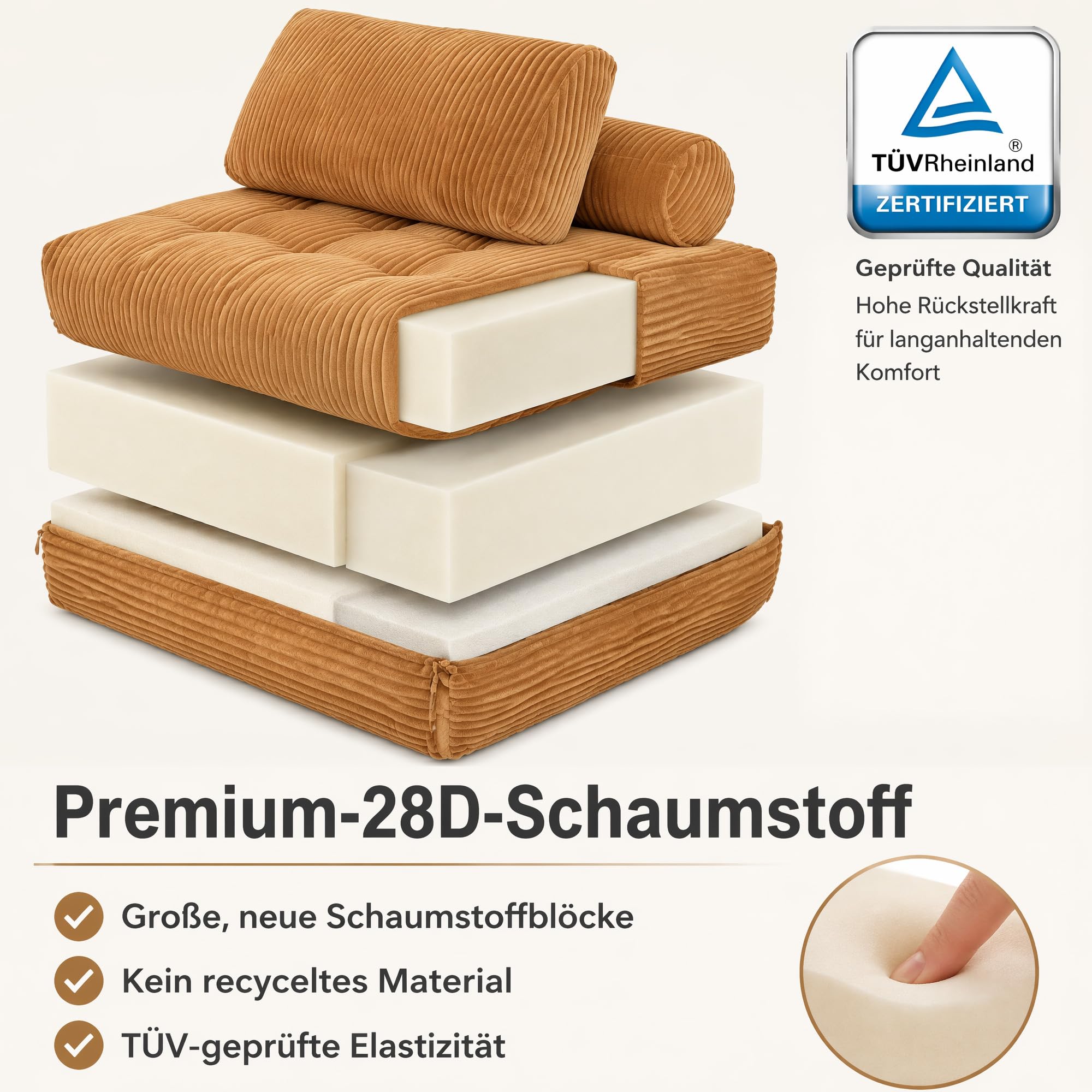 Schlafsessel mit Schlaffunktion Cord Beige - 2-in-1 Klappsofa Gästebett