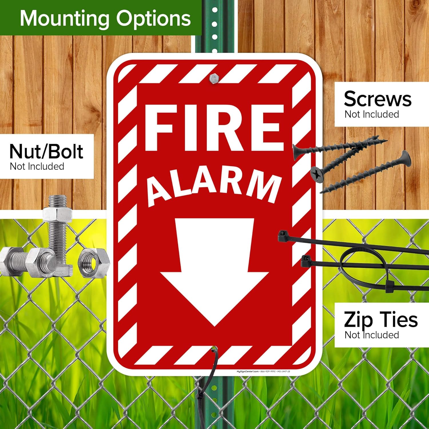 Fire Alarm Sign, With Arrow Down, 12"x18" Aluminum, Fade Resistance, Indoor/Outdoor Use, USA MADE By My Sign Center