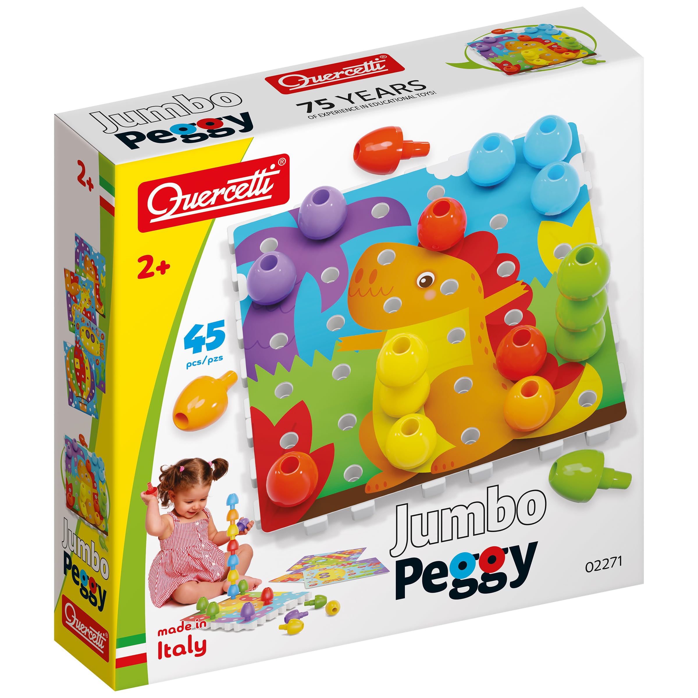 Quercetti Jumbo Peggy 45 pcs Jeux de Construction Mosaique Enfant 2 Ans + Motricité Fine Made in Italy