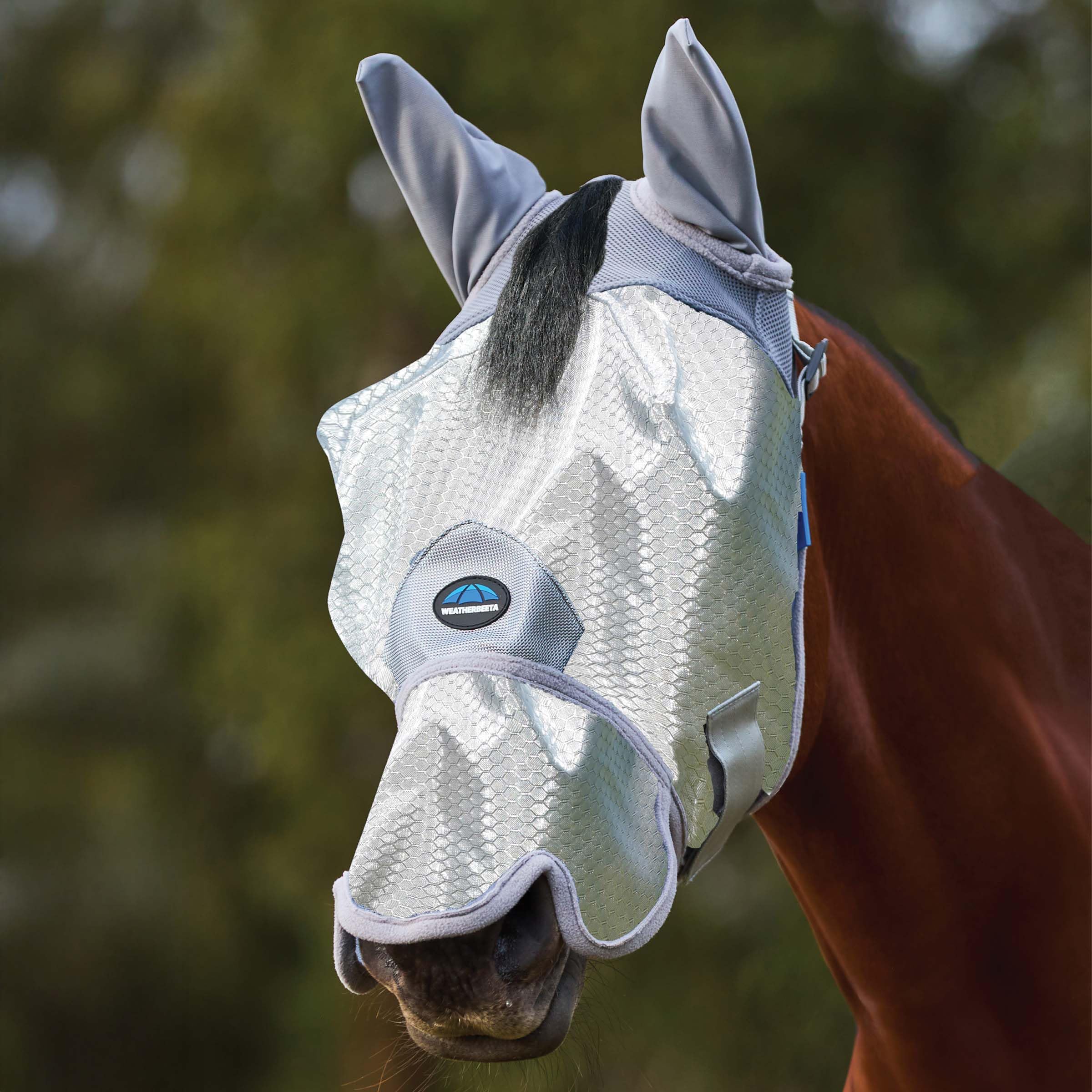 WeatherBeeta ComFiTec Hexi Shield Fliegenmaske mit Ohren & Nase, Silber, XL