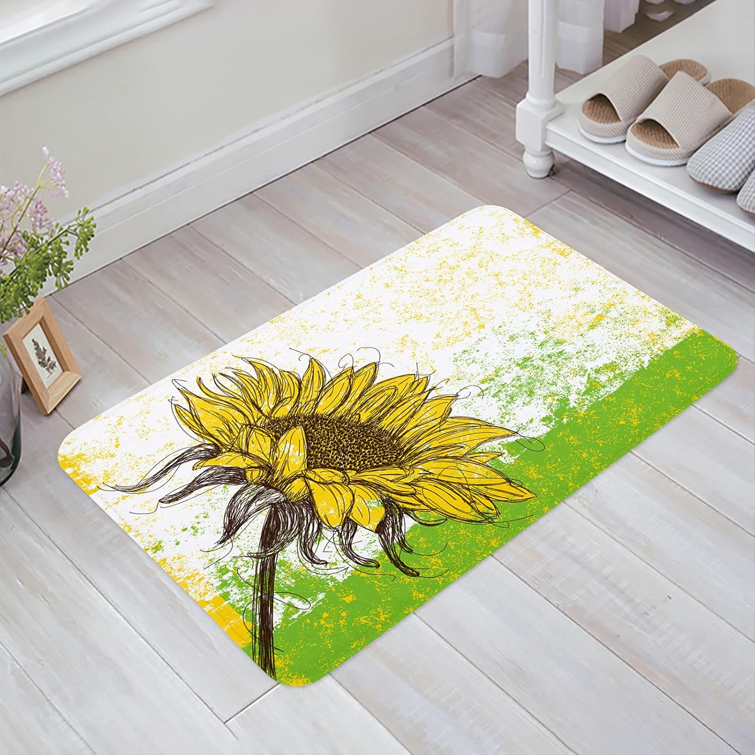 Front Door Mat Floor Mats for Home Decor, Retro Sunflower Memory Foam