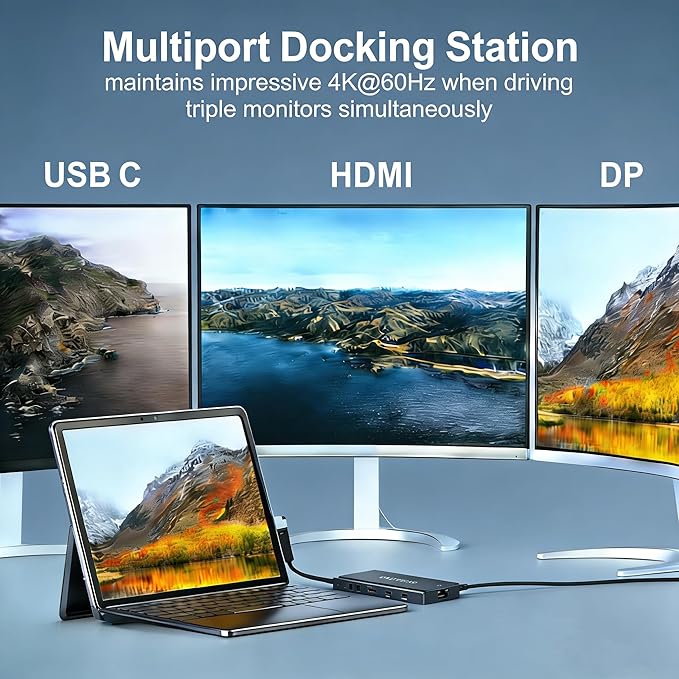 Docking Station USB C 12 en 1 para Laptop, 3 Monitores, 4K, 100W PD miniatura 8