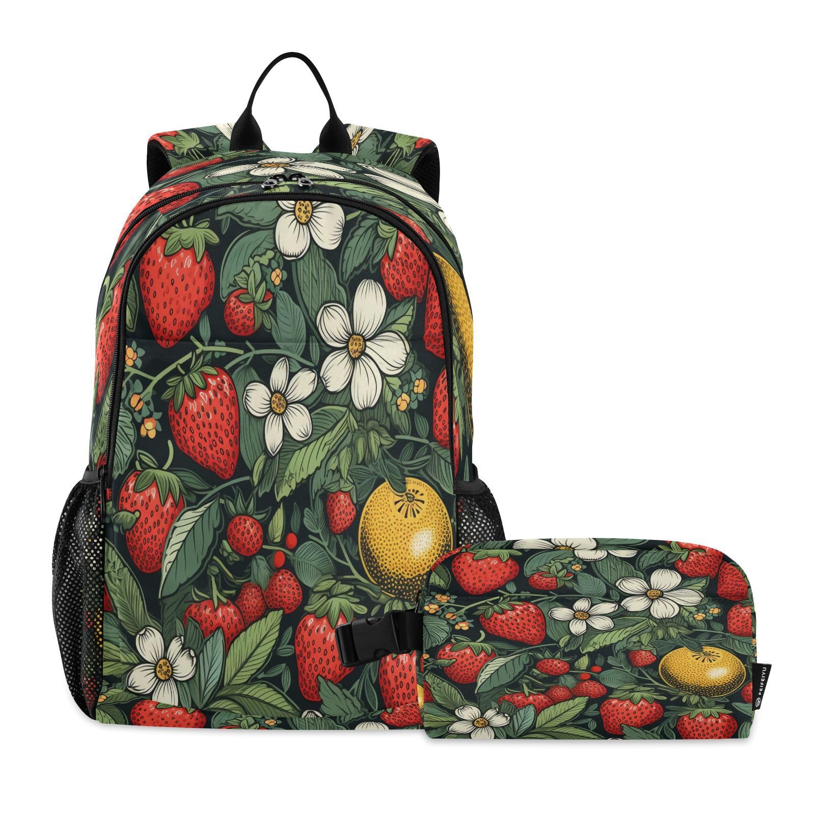 Sac à dos d'école fraise rouge avec sac à déjeuner pour élève - 8