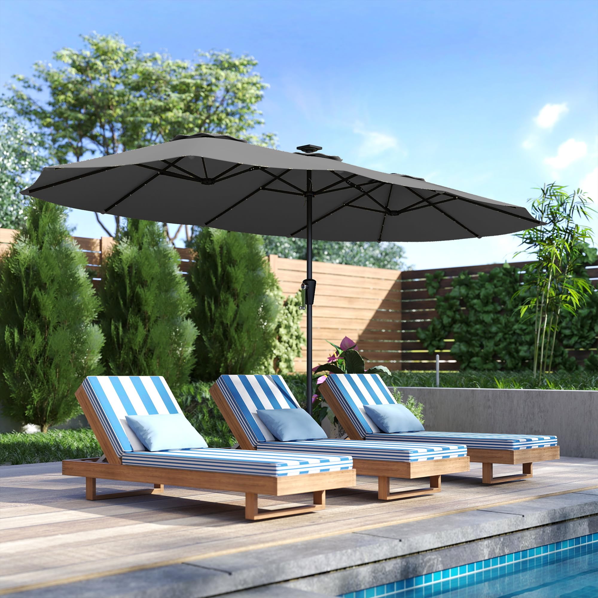 Outsunny Sombrilla Doble con 36 Luces LED Solares, 4x2 m, Sombrilla Terraza Exterior con Manivela, UPF50+, 12 Varillas, Resistente al Agua, Parasol para Jardín, Terraza, Patio — view 9