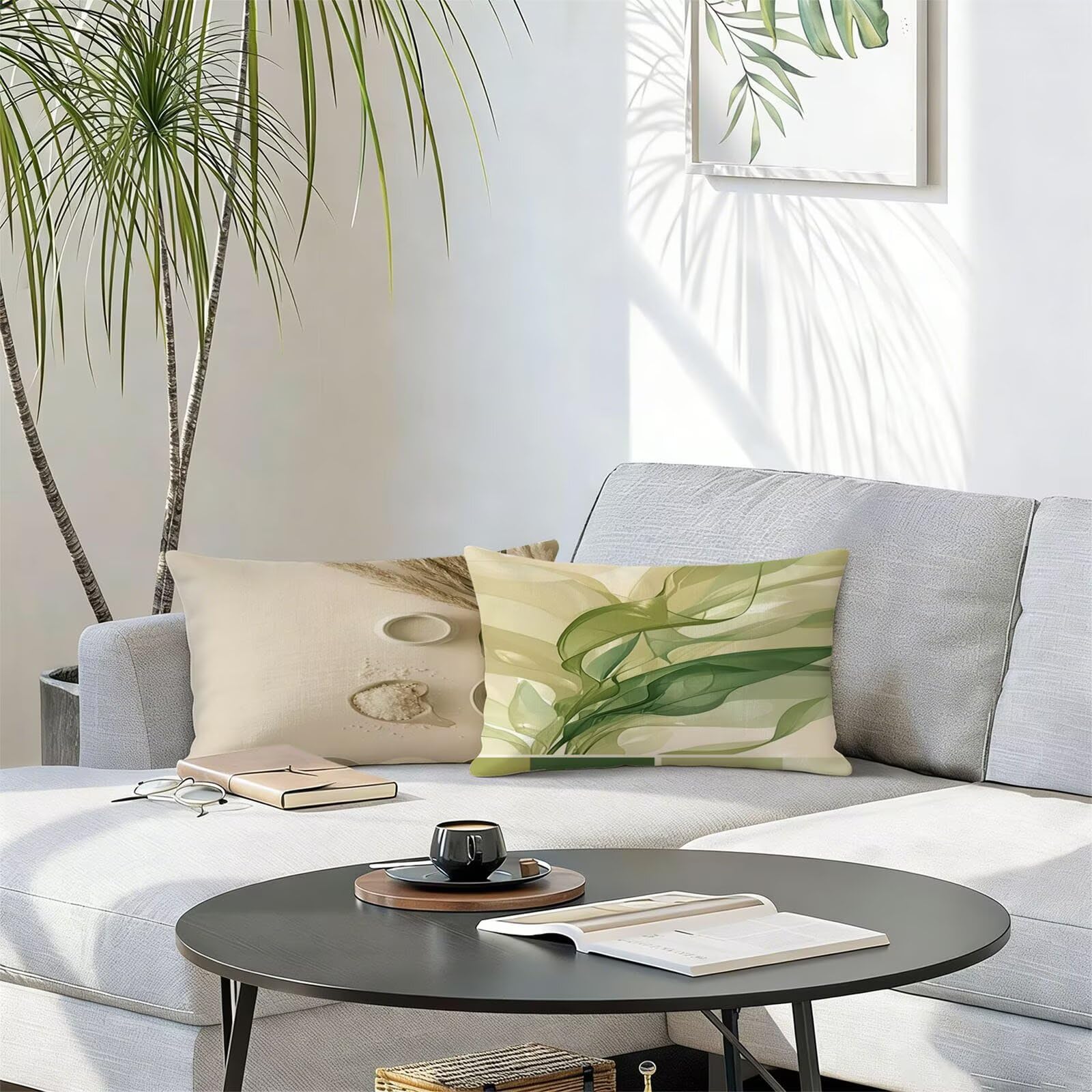 Housse de Coussin Canapé Beige 30x50cm Exterieur Impermeable Géométrie Taie D'oreiller Décoratif Aesthetic Housse Coussin Decoration pour Chambre Sofa Jardin Balcon Terrasse Lot de 2. T-4474
