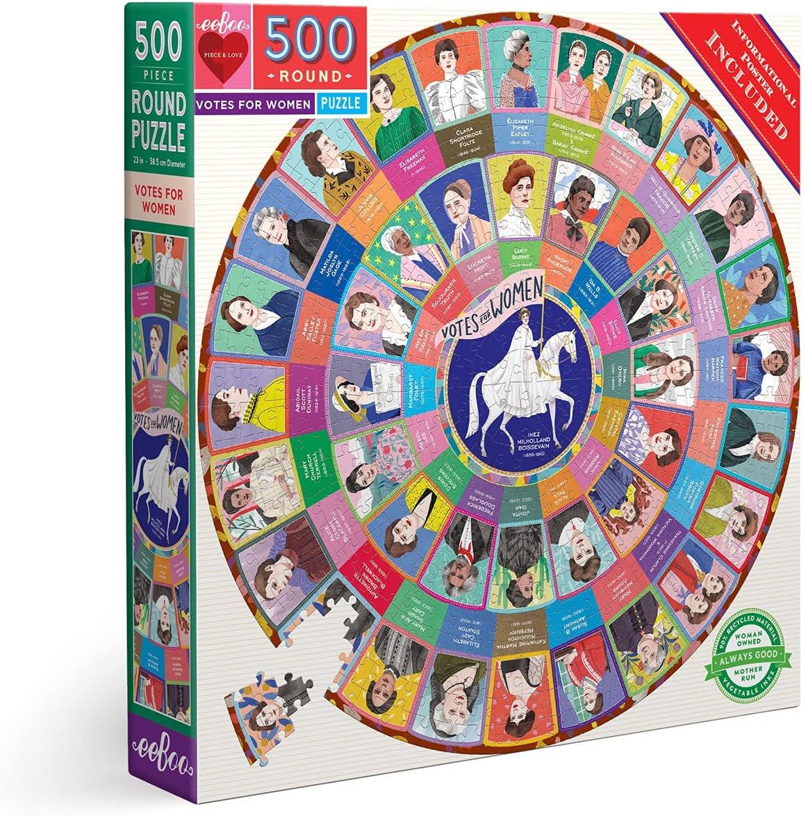 eeBoo 500 Piece Puzzle - Positivity Jigsaw Puzzle for Adults, Circular with 23" Diameter Made with Recycled Board & Vegetable-Based Ink