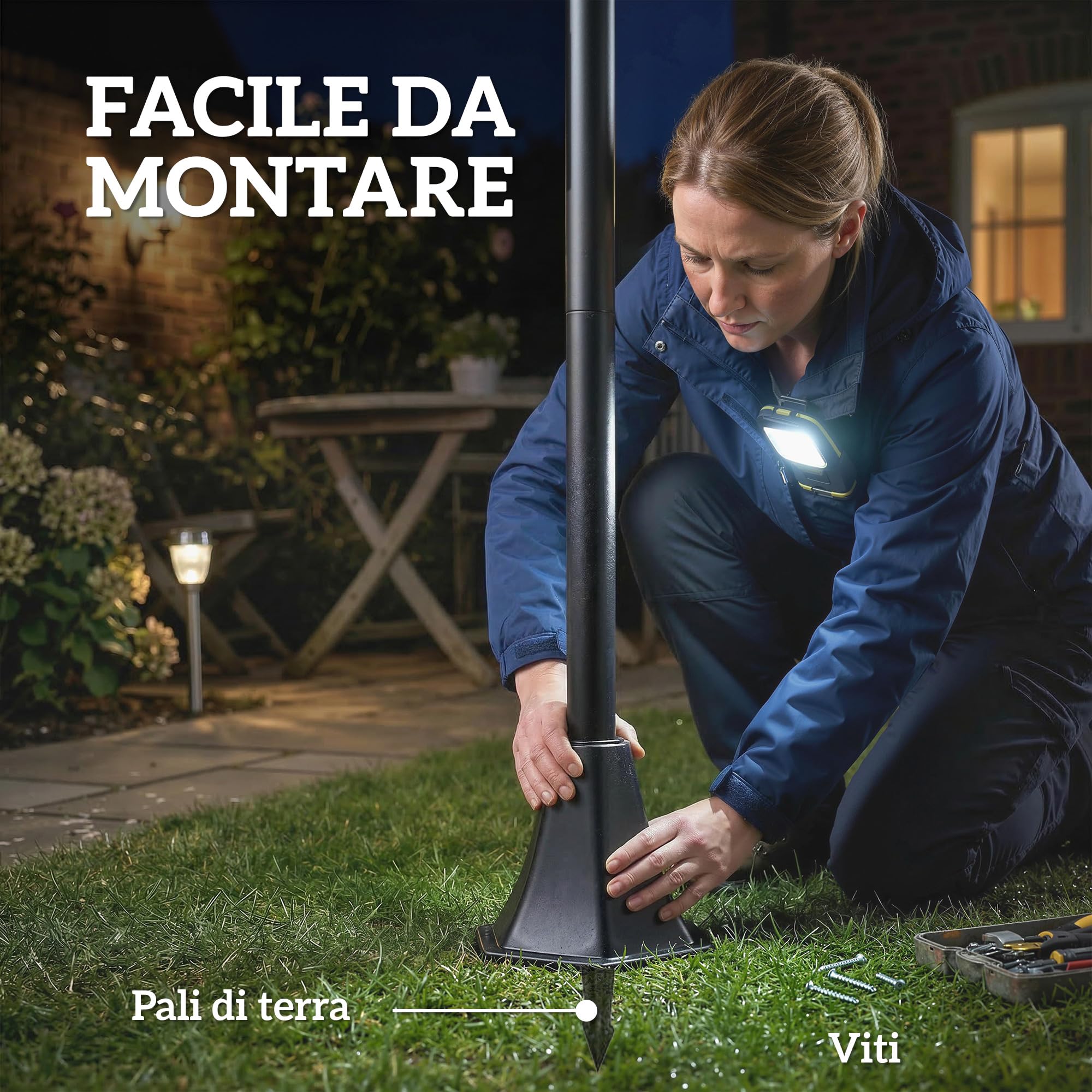 Outsunny Set di 2 Lampioni da Giardino Solari 1.86 m, Lampade da Giardino da Terra in Acciaio Inox con Altezza Regolabile, 2 Modalità Luminosità, IP44 Impermeabile per Esterno Patio Cortile Vialetto