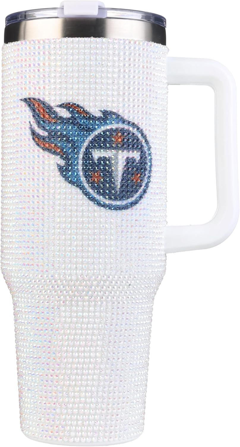 The Memory Company Officially Licensed NFL 40oz Stainless Steel Tumbler - Double Wall Insulated Travel Cup with Handle and Straw Lid - Crystal Rhinestone Design - Image 2