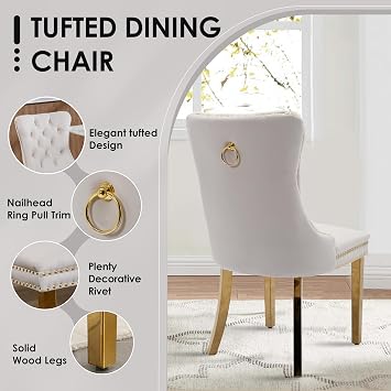 Small Round Clear Glass Top Dining Set for 2, 36'' Modern Luxury Circle Dinner Room Set, 3 PCS Minimalist Circular Kitchen Table Set, Beige High-end Tufted Chairs, for Home Apartment (Golden)
