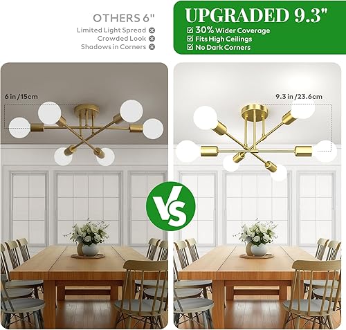 Miniatura 2 de Moderna lámpara Sputnik de techo, 6 luces de 22 pulgadas, de metal industrial de mediados de siglo, montaje semiempotrado para comedor, dormitorio,