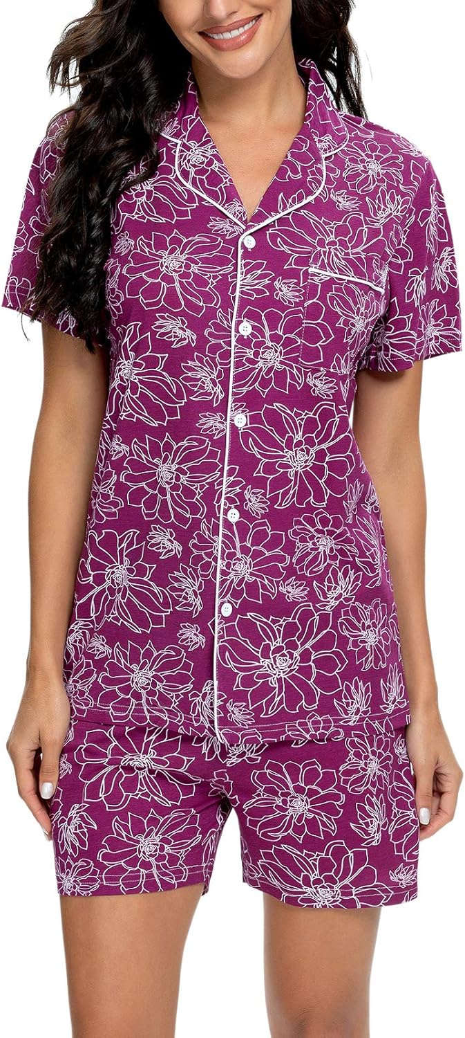 Women's Short Sleeve Pajamas Set Button Down Tops with Shorts Cute Printed Sleepwear Two Piece Pj Sets - Image 6