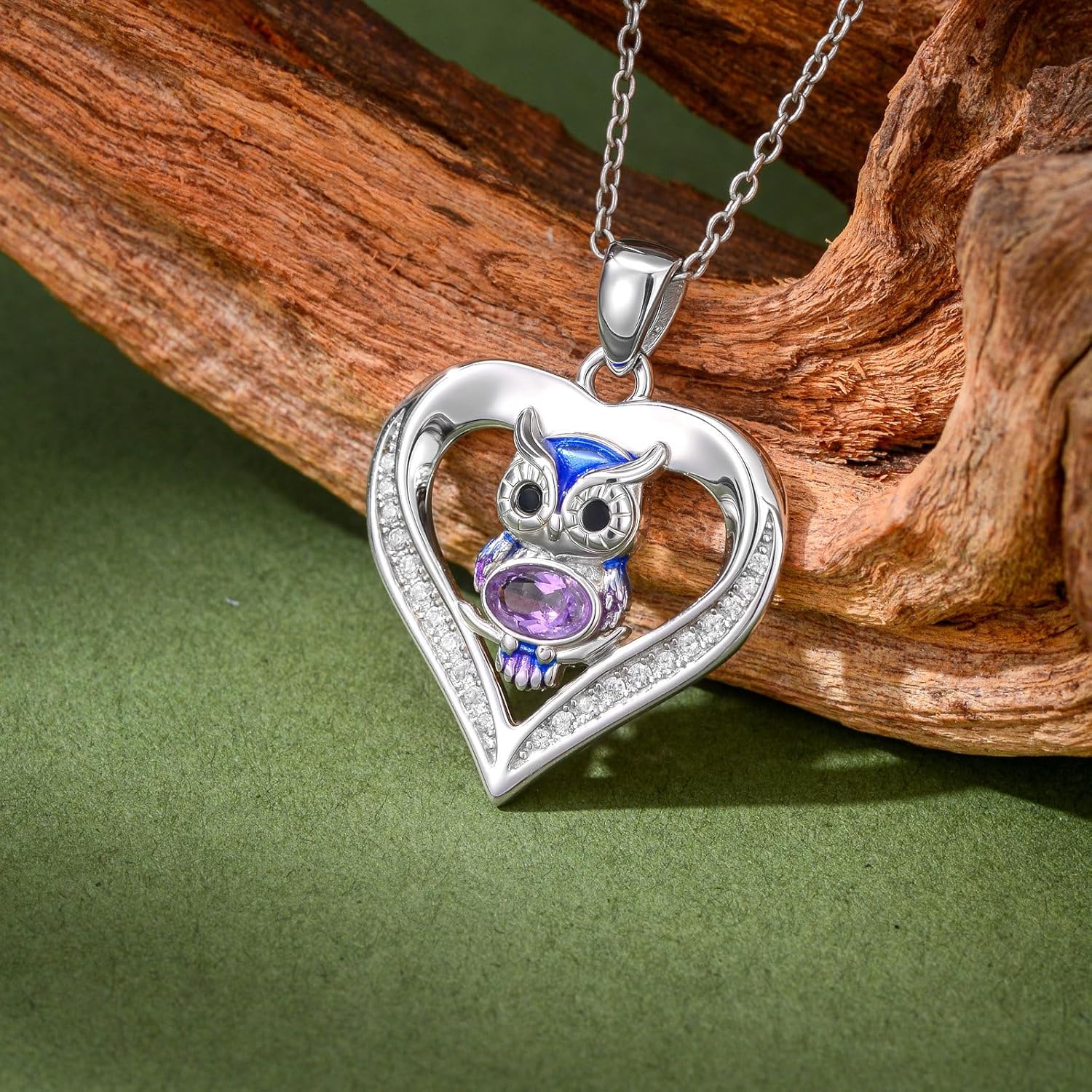 Natural Amethyst Owl Necklace for Women 925 Sterling Silver Owl Pendant Necklace with Genuine Gemstone Cute Jewelry Gifts for Her - Image 2