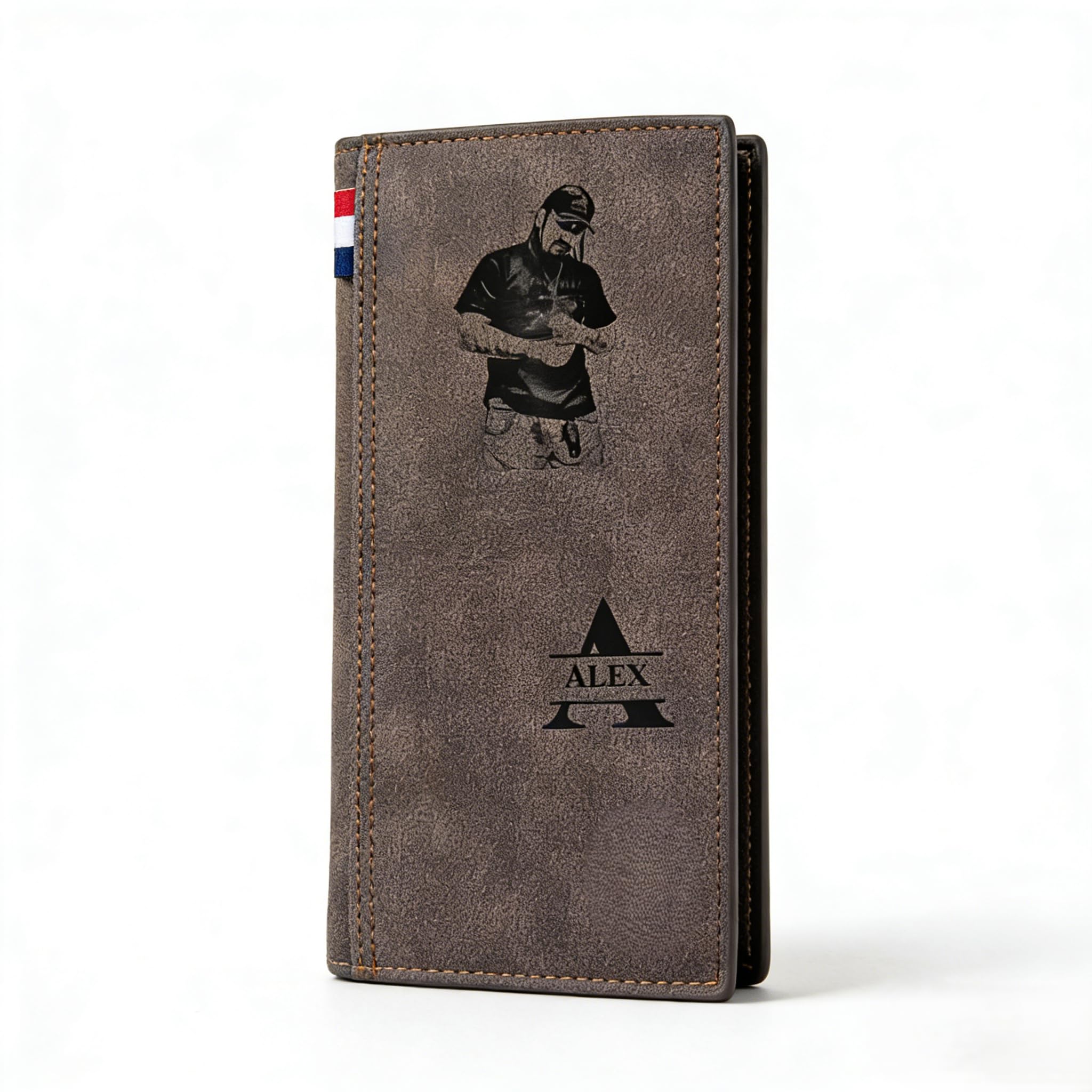 Personalized Trifold Long Leather Wallet for Men - Custom Engraved Name, Photo, or Logo, Large Capacity, RFID Blocking, Gift for Dad, Son, Boyfriend,