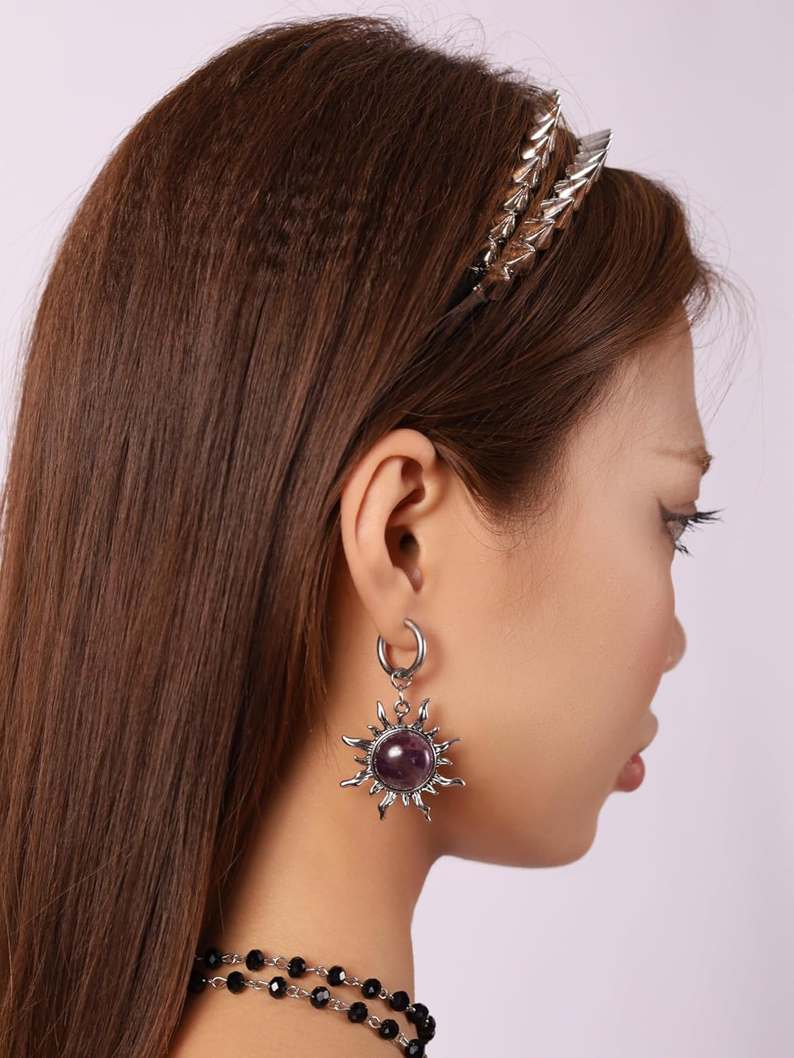 Sacina Black Brown Sun Crystal Hoop Earrings, Gothic Boho Earrings, Goth Jewelry, Christmas Jewelry Gift for Women - Image 3