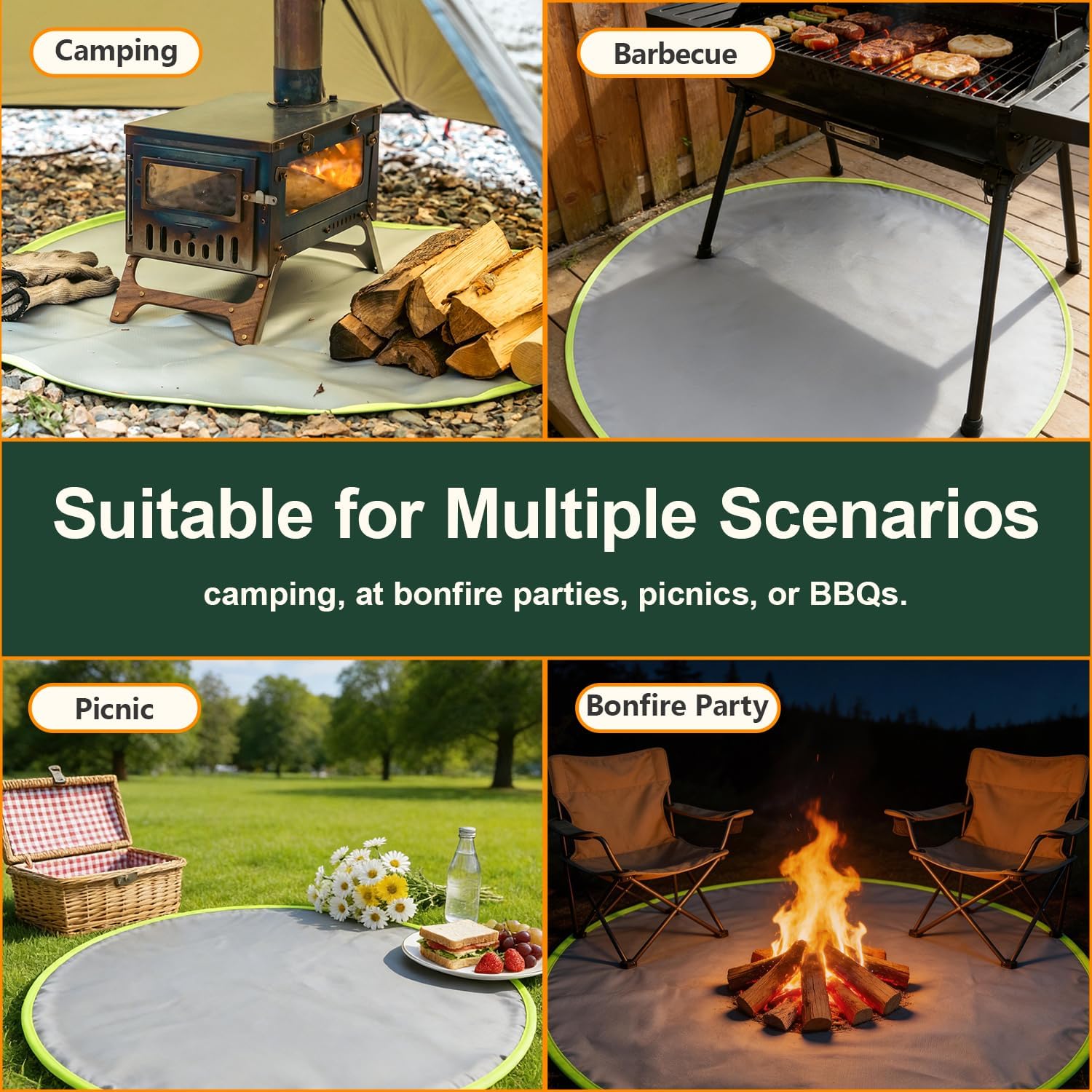 Wood Stove Mat Fireproof Mat Round, Portable Folding Ember Mat Visible at Night, Great for Deck Fire Pit Base, Wood Burning, Wood Floor, Patio, Grass, Lawn (31.9'')