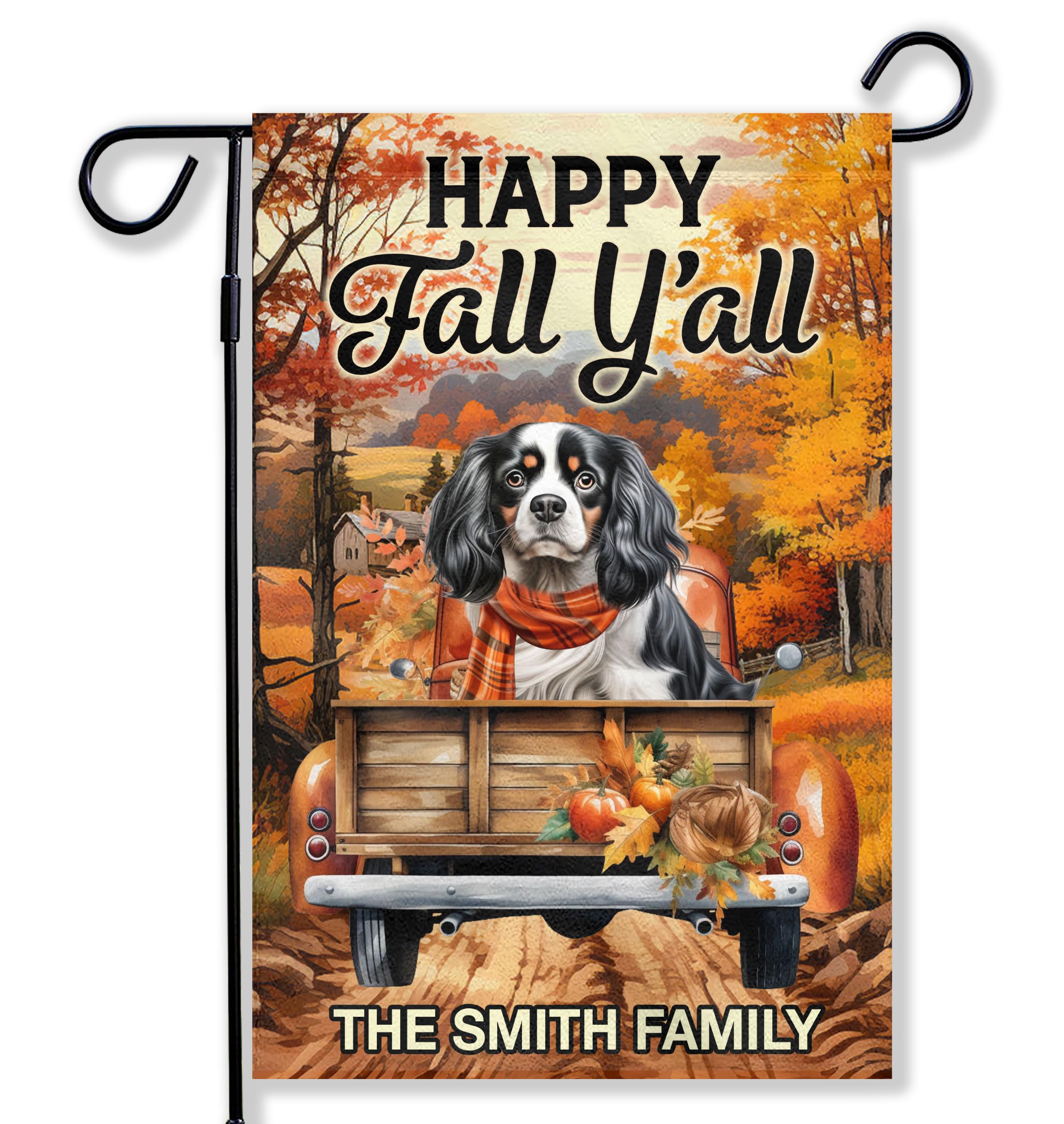 Fall Dog Cavalier King Charles Spaniel Garden Flags for Outside 12x18 Double Sided Personalized Garden Flag Dog Welcome Autumn Season Thanksgiving Decorations Yard Lawn Outdoor Farmhouse Decor