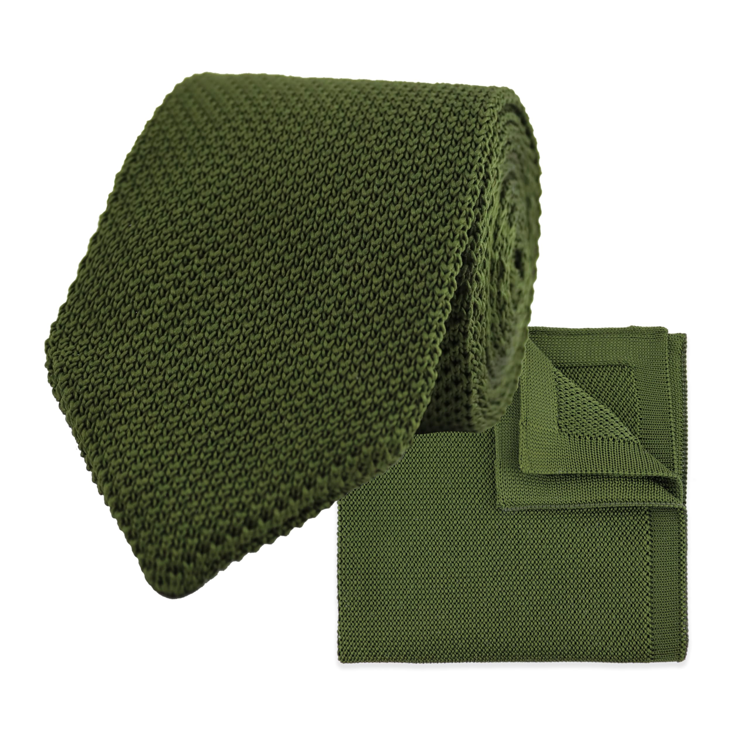 The Gents Lab Olive Green 100% Polyester Diamond End Knitted Tie & Pocket Square Sets - Many Colours (Olive Green)