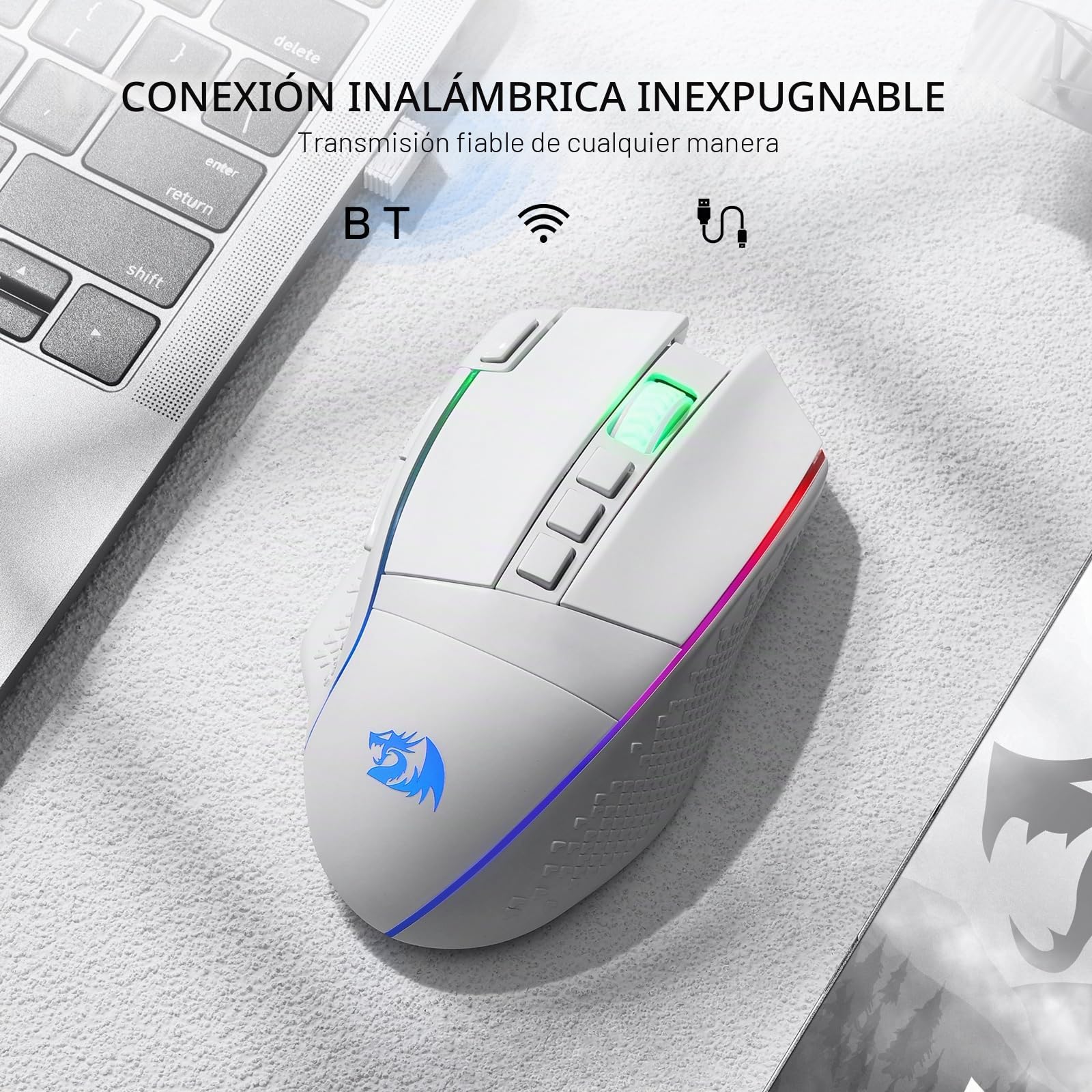 Redragon M991 Ratón Gaming Inalámbrico 19000 dpi Botón Disparo Rápido | 9 Teclas Macro 45 Horas Batería Continua RGB Retroiluminación Compatible PC Mac Portátil