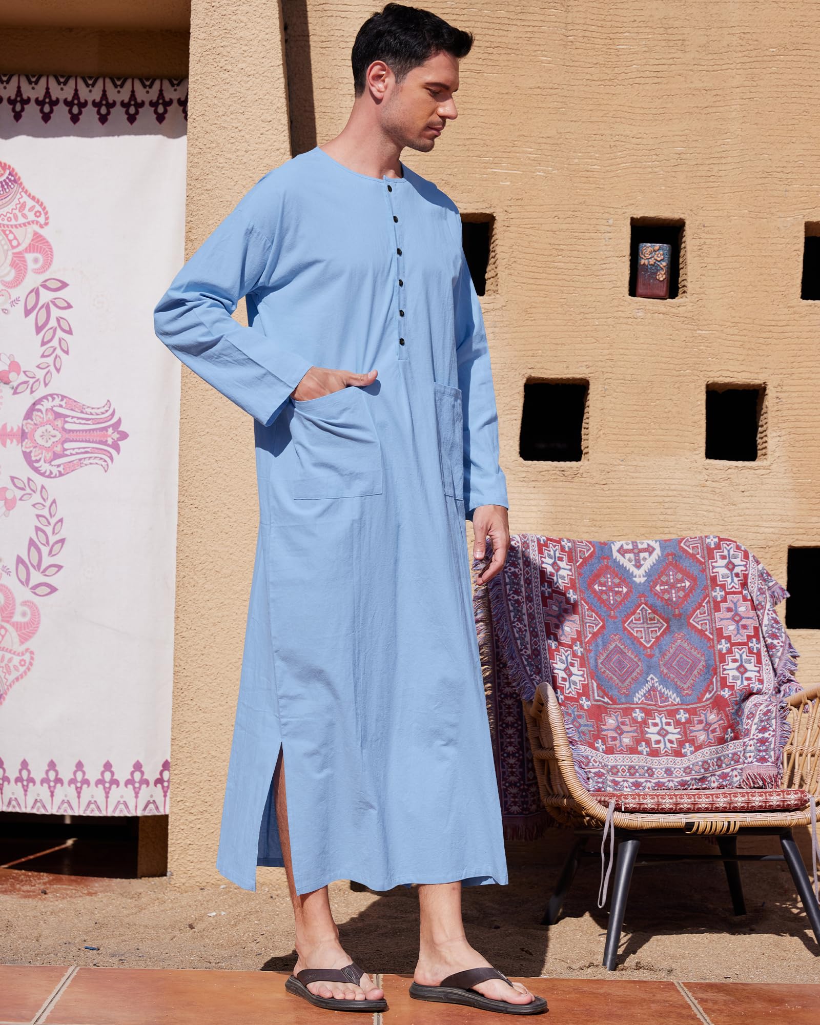 YAOHUOLE Hommes Coton Lin Caftan Robes Musulmanes pour Homme Men Casual Kaftan Thobe