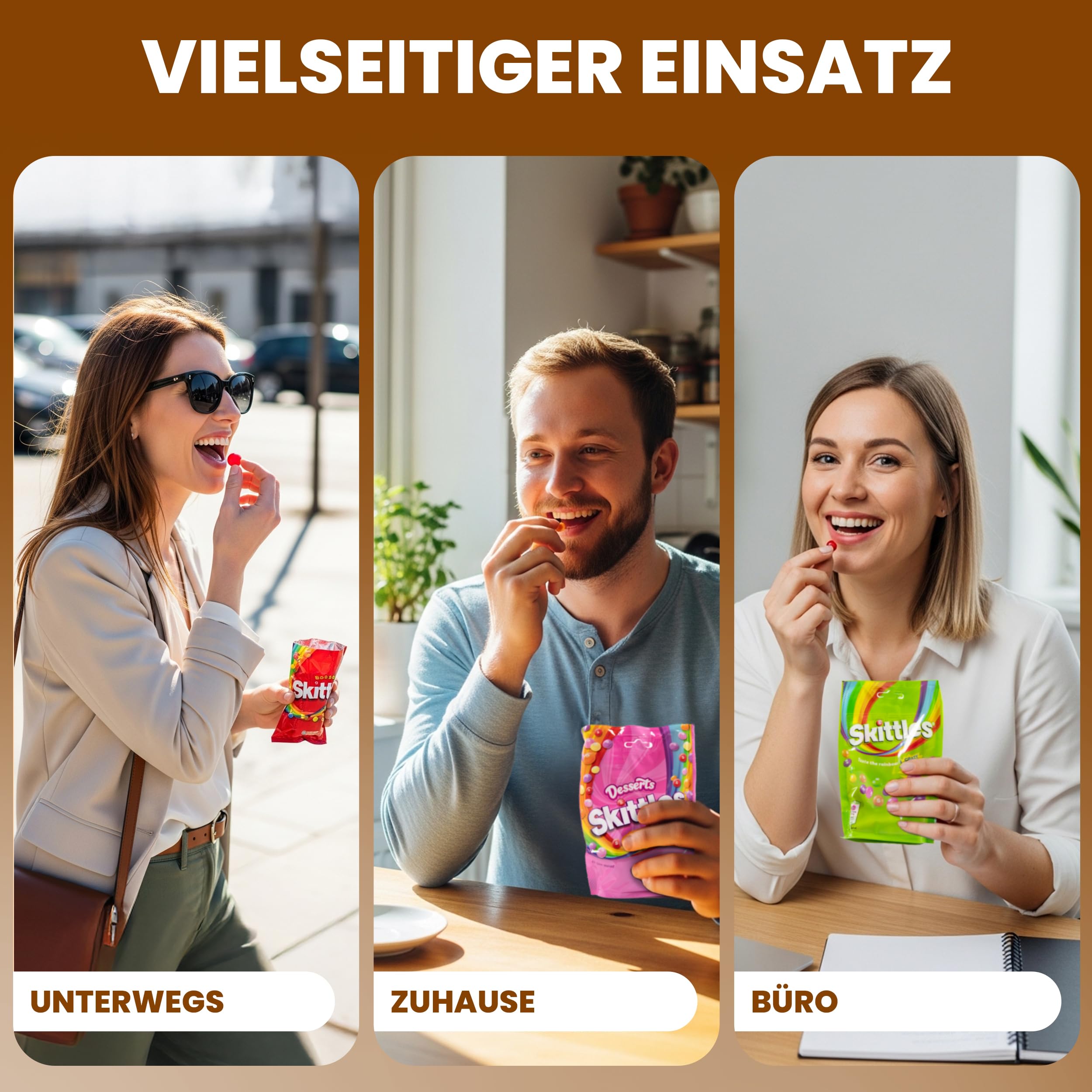 Genussleben Box mit 600g Skittles zum Naschen und Teilen für Familie, Freunde und Genießer. Kaubonbons Dragees als Geschenk oder Süße Auszeit