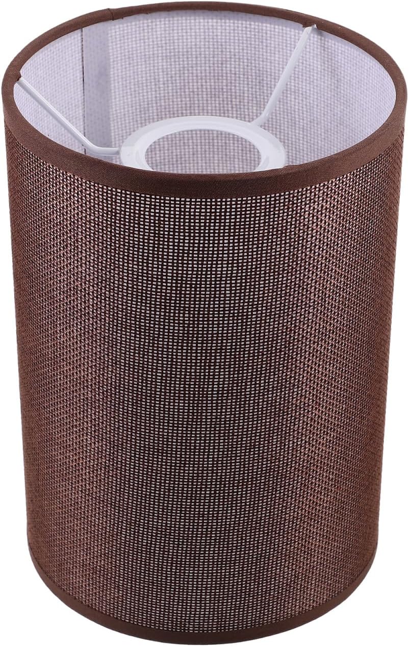 Ciieeo Natural Linen Lamp Shade E27 Cylinder Light Shade Drum Lampshade Clip on Lamp Covers For Table Floor Pendant Light Coffee