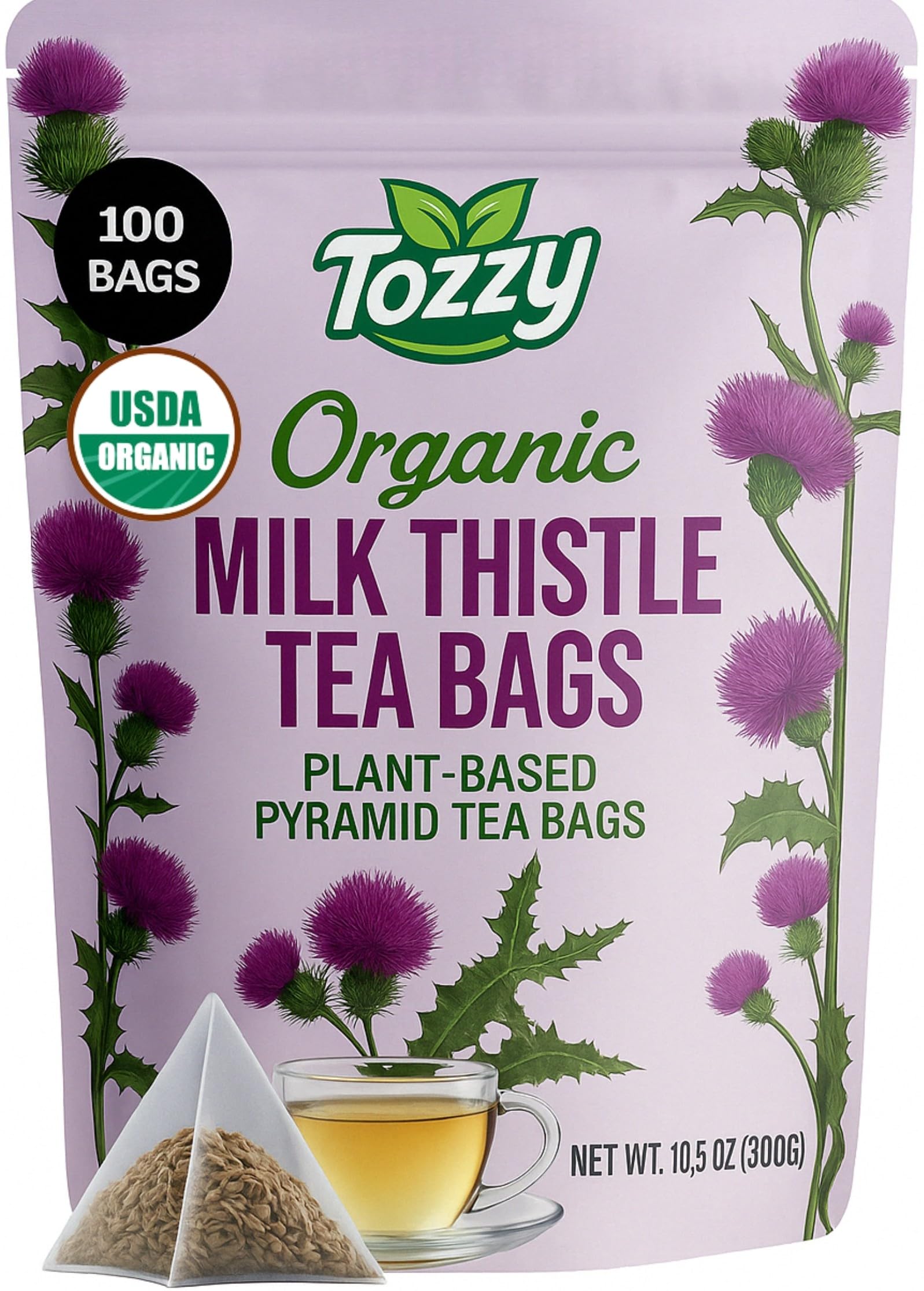 Tozzy Organic Milk Thistle Tea – 100 Count, Plant-Based Pyramid Tea Bags