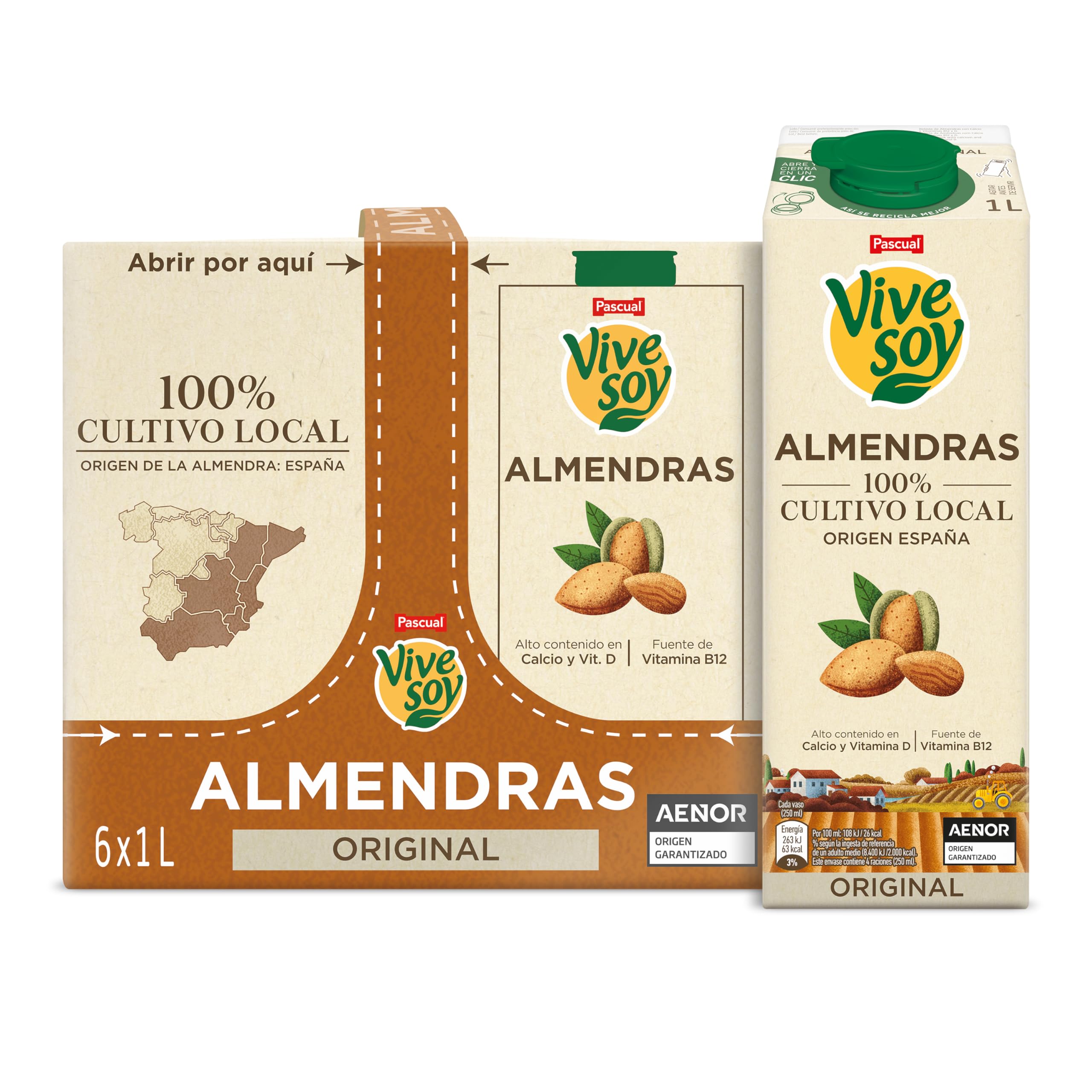 Vivesoy Bebida Vegetal de Almendras 100% Cultivo Local Pack 6 x 1L