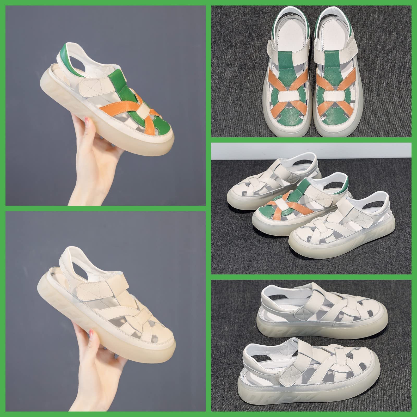 Dajingkj Sandali estivi da donna in vera pelle, sandali con plateau per ragazze con chiusura in velcro, sandali da spiaggia