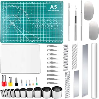 Polymer Clay Tools Set, Acryl Tonrollen, Acrylplatte, Schneidematte, Runde Polymer Clay Ausstecher mit Clay Slicer Blade für Töpferei und Bildhauerei, 43 Stück