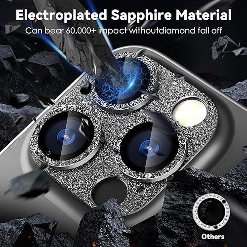 Miniatura 3 de CloudValley Protector de lente de cámara con purpurina para iPhone 14 ProiPhone 14 Pro Max, vidrio templado 9H diseño todo en 1, compatible con