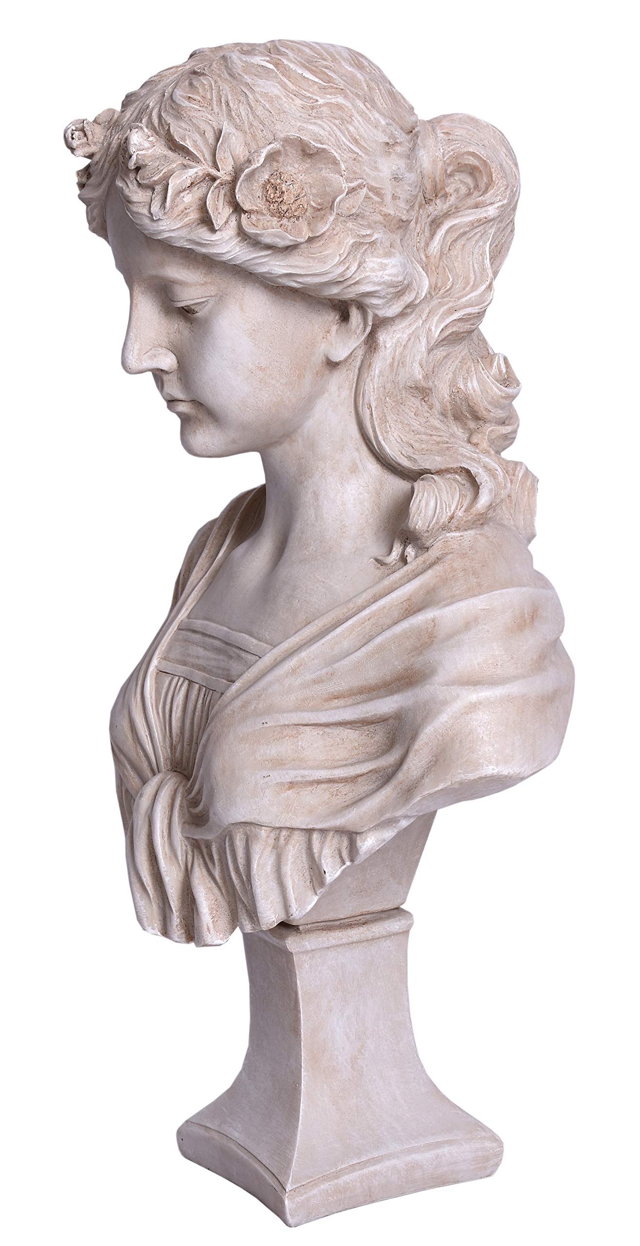 PALAZZO INT JUGENDSTIL BÜSTE „Madame Camille“ – Romantische Mädchenfigur im Shabby Chic Antik Look Polystein Skulptur 58 cm Französischer Stil Jugendstil Statue Deko für Haus Wintergarten & Garten