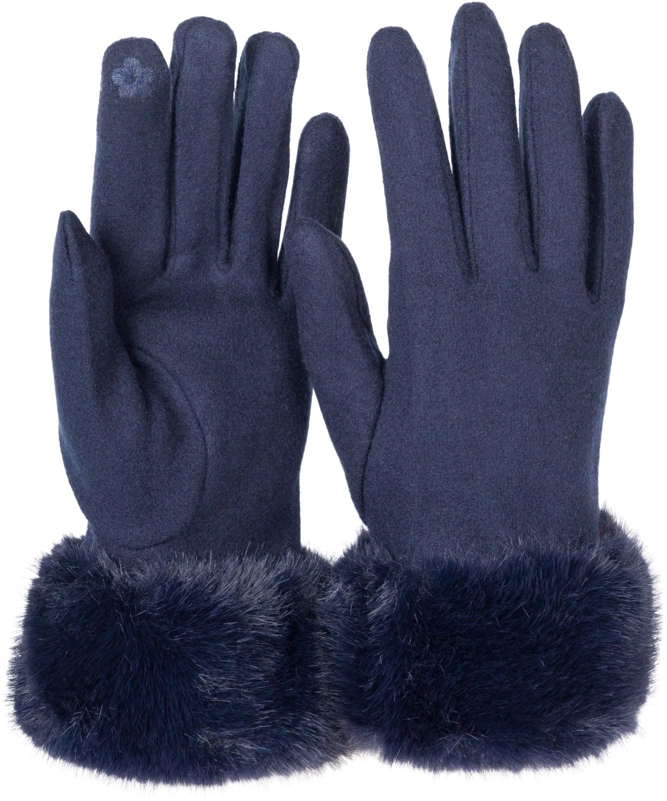 styleBREAKER women plain material gloves with fur lining and decorative stitching, finger gloves, winter 09010028, Colour:Dark Blue