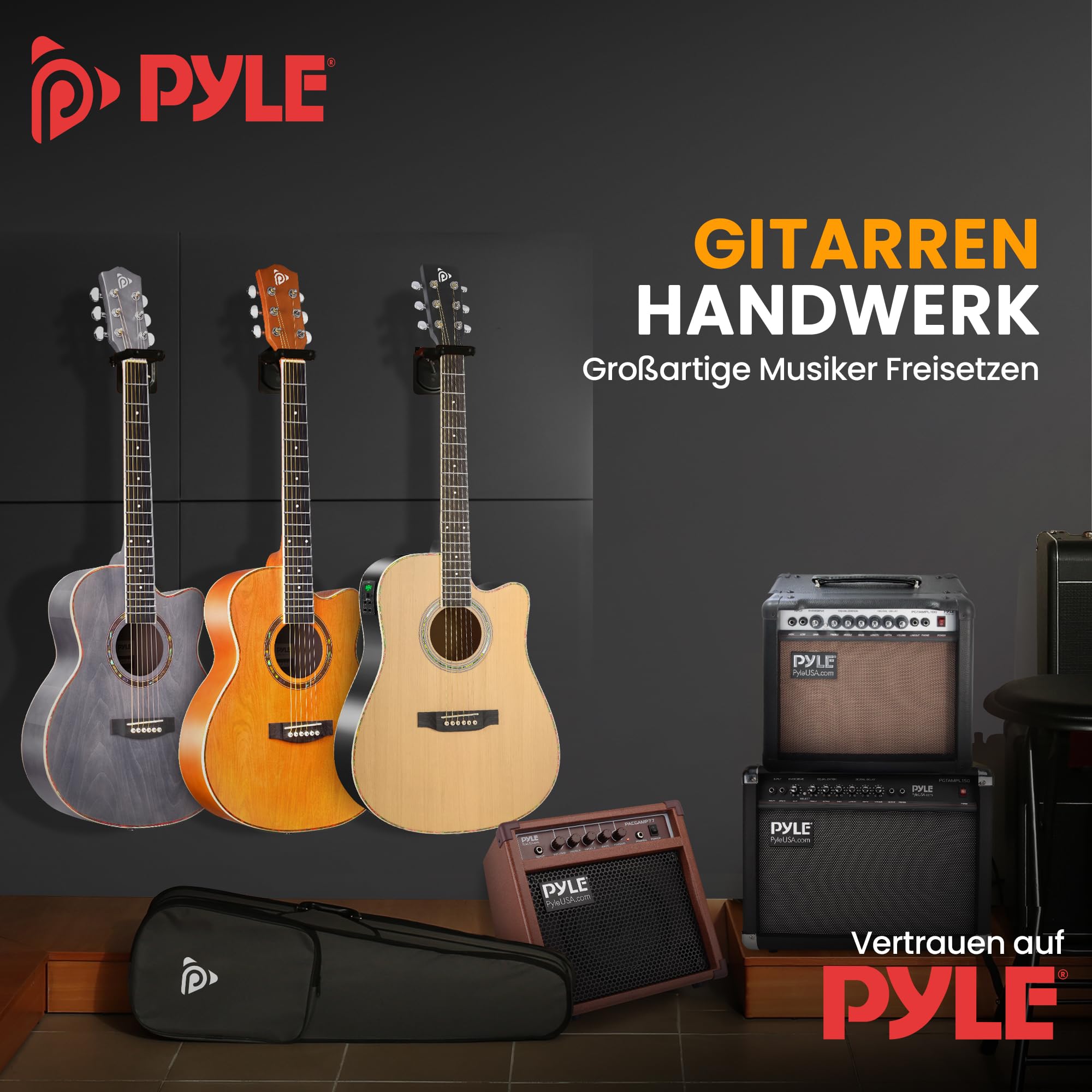 Pyle Akustikgitarre, Rechtshändig, 3/4 Größe, Orange