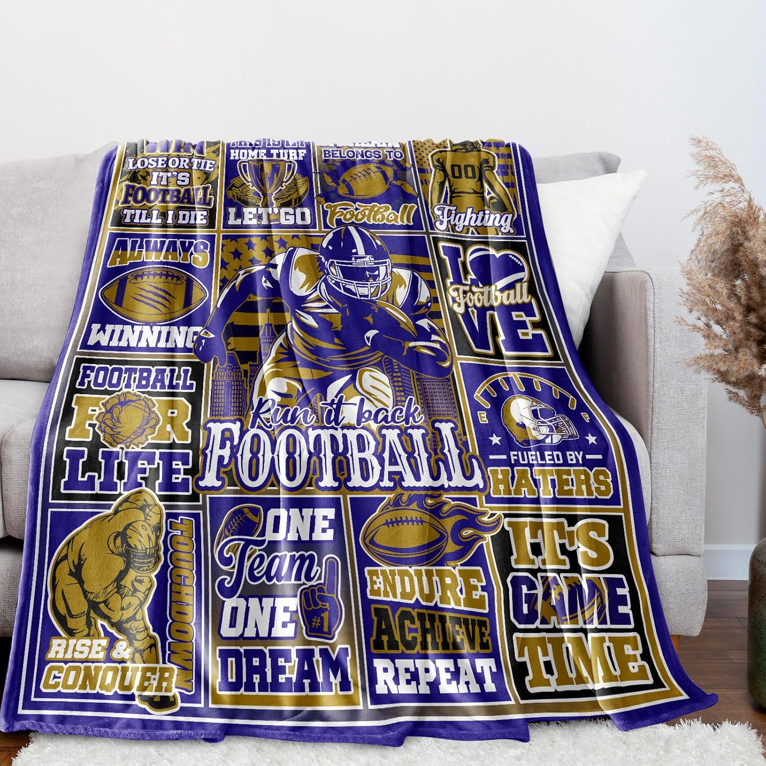 Gifts Football Blanket 60" x 50", City Sports Gifts for Fans, Purple Team Football Stuff for Sports Lovers Bedroom Decor Sofa Couch Bed