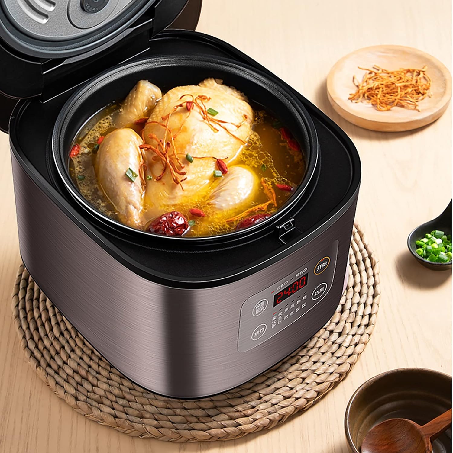 Rice Cooker, Household Multifunctional Rice Cooker, Large Capacity 5L, Cooking Wood Fired Rice for 2-8 People 220-240V US/EU