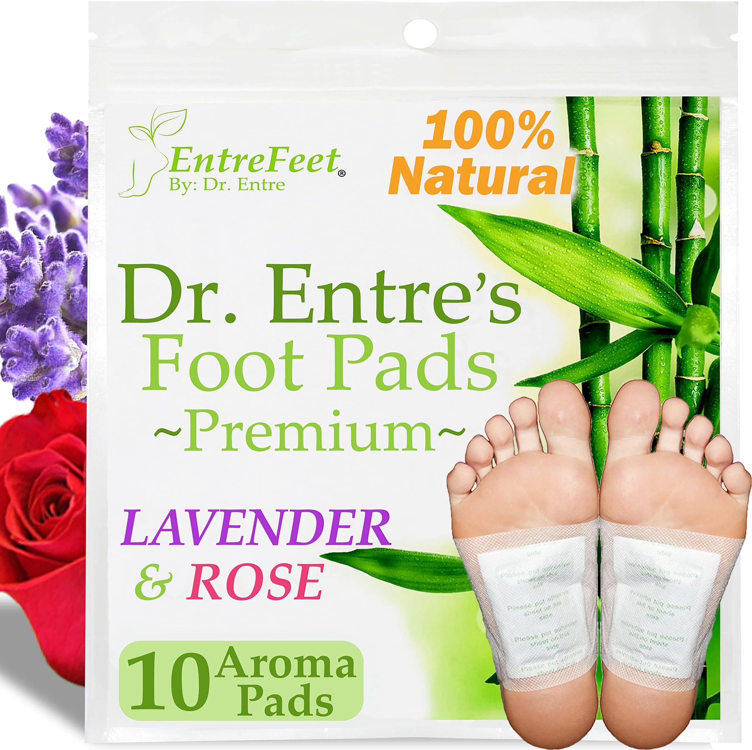 EntreFeet Dr. Entre's Foot Pads: Premium Foot Pads to Feel Better, Sleep Better & Relieve Stress | Effective Organic Lavender & Rose Foot Patches | 10 Pack