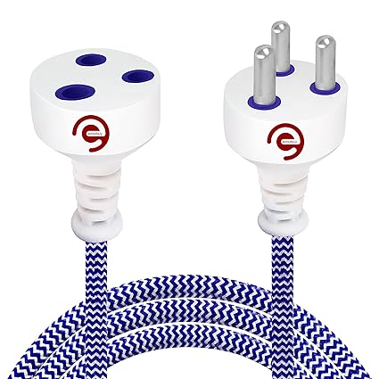 ezoubuy 3 Pin Cotton Threaded Male to Female Expandable Electric Extension Wire- 3.5 Meter (Blue)