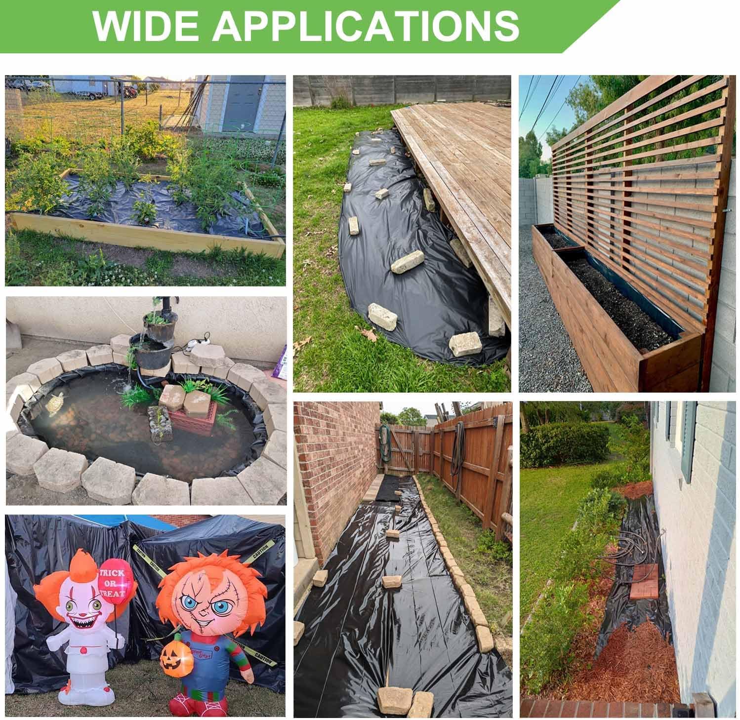 4 Mil Black Plastic Sheeting 4 FT x 100 FT Plastic Weed Barrier Landscape Fabric Heavy Duty Roll for Garden Multi Use Polyethylene Sheeting