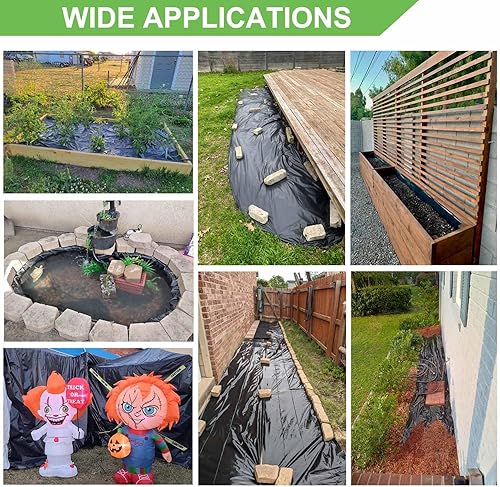 Miniatura 5 de Rollo de plástico negro de 4 mil, barrera de malas hierbas, tela de paisaje, rollo de plástico resistente para jardín, láminas de polietileno