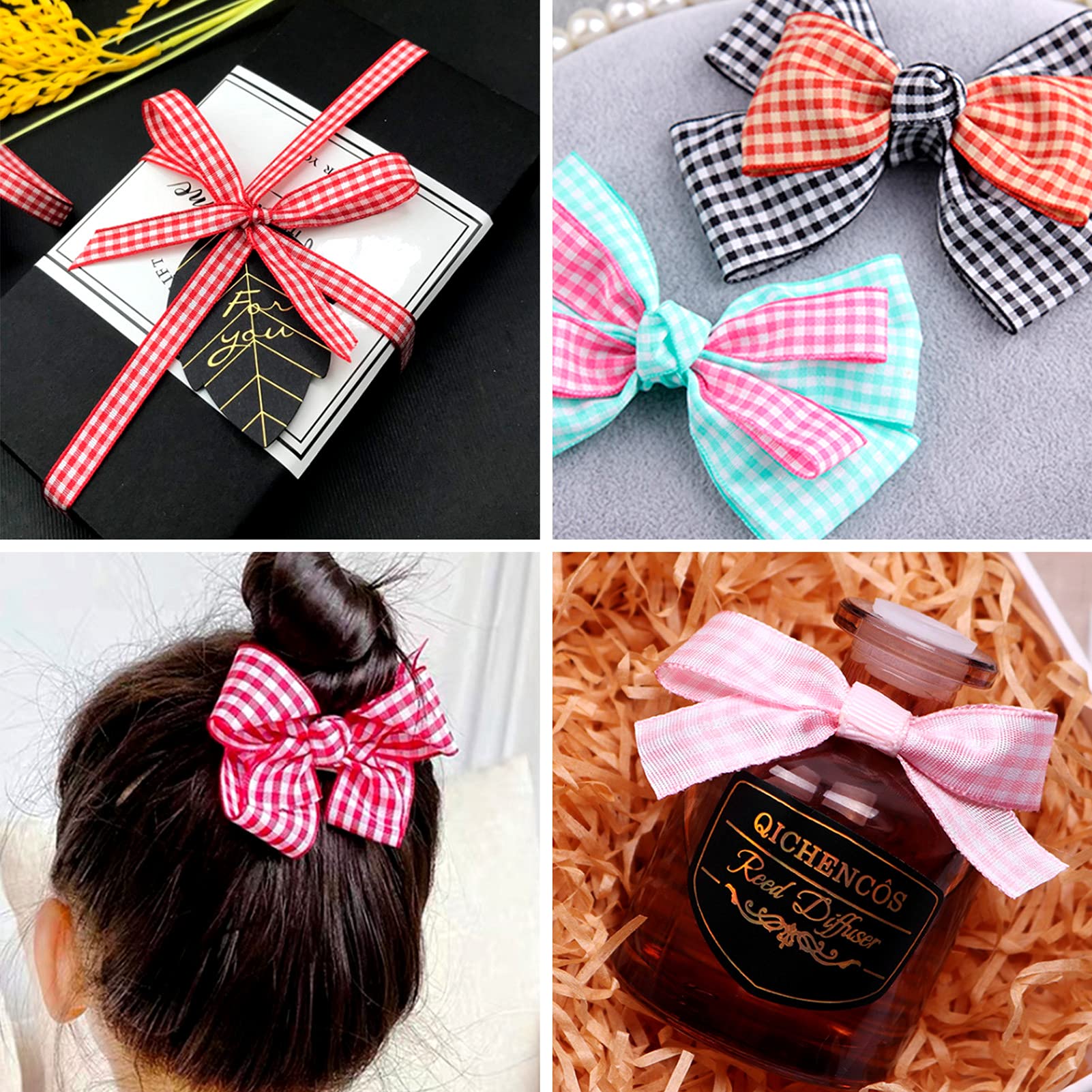 Cheriswelry 10 Rolls Gingham Ribbon 10mm Craft Plaid Ribbon Plaid