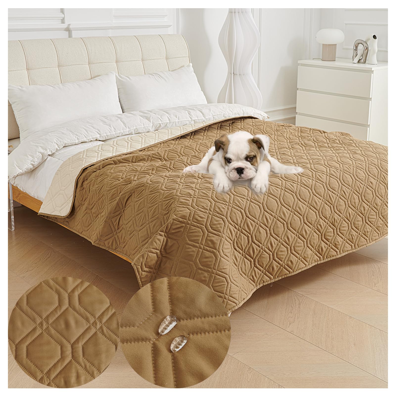 OREZAUQS Waterproof Bed Sheet Cover Pet Hair Resistant Bed Sheet Cover for Dog and Cats Washable Reversible Scratch Proof Furniture Protector Dog Bed Cover Pet Blanket (Khaki,75 * 180cm) — image 1