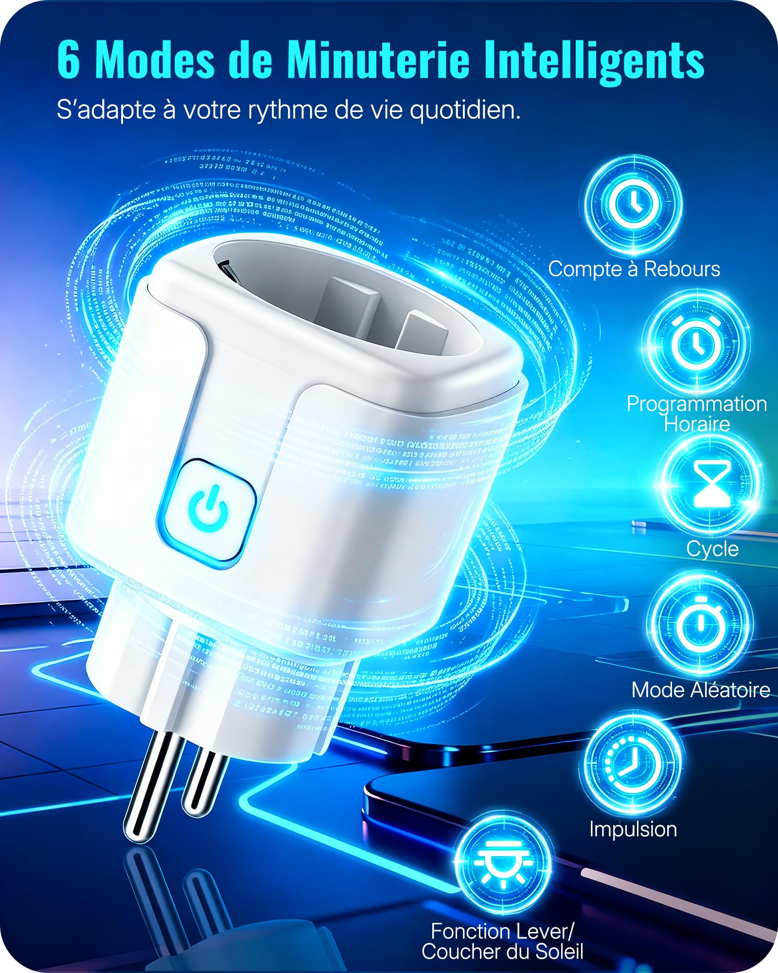 Presa Wifi Collegata Intelligente Timer Programmatore | con Contatore di Consumo, Ordine tramite App, Controllo Vocale, Conto Alla Rovescia, Modalità Ciclica Casuale