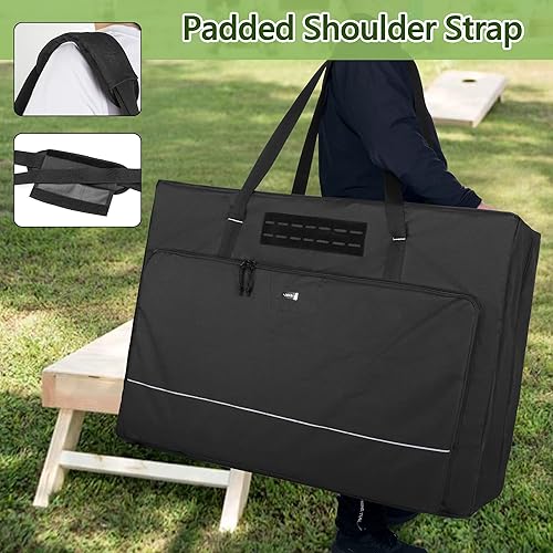Miniatura 5 de GOBUROS Funda de transporte para tablero de cornhole de 3 x 2 pies tamaño reglamentario bolsa de transporte para cornhole con 8 bolsillos para saco