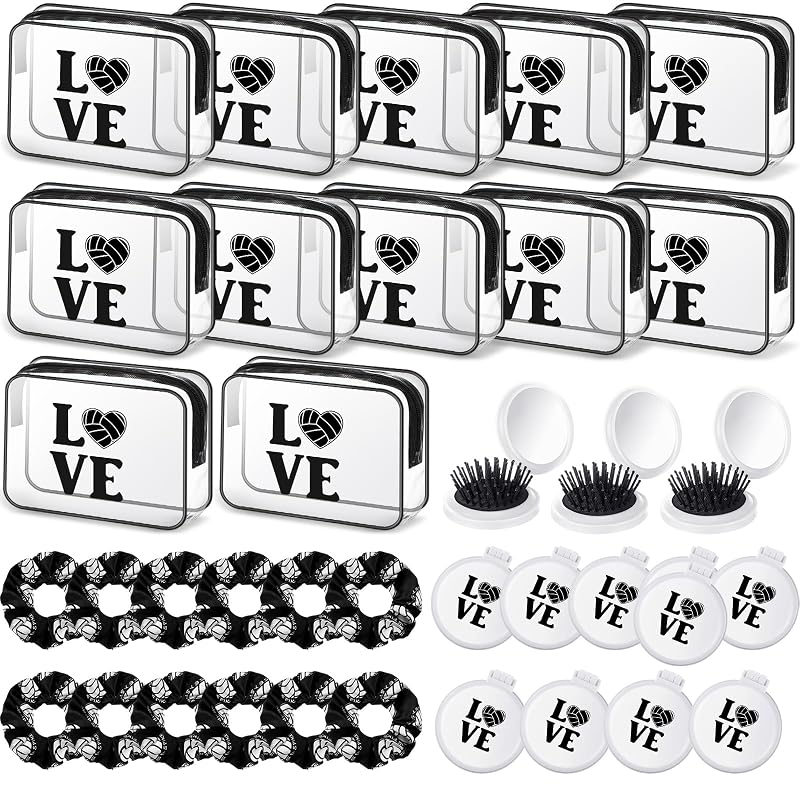 Yungyan Kit com 12 necessaires de maquiagem, 12 escovas de cabelo dobráveis e 12 scrunchies, preto e branco, 36 unidades