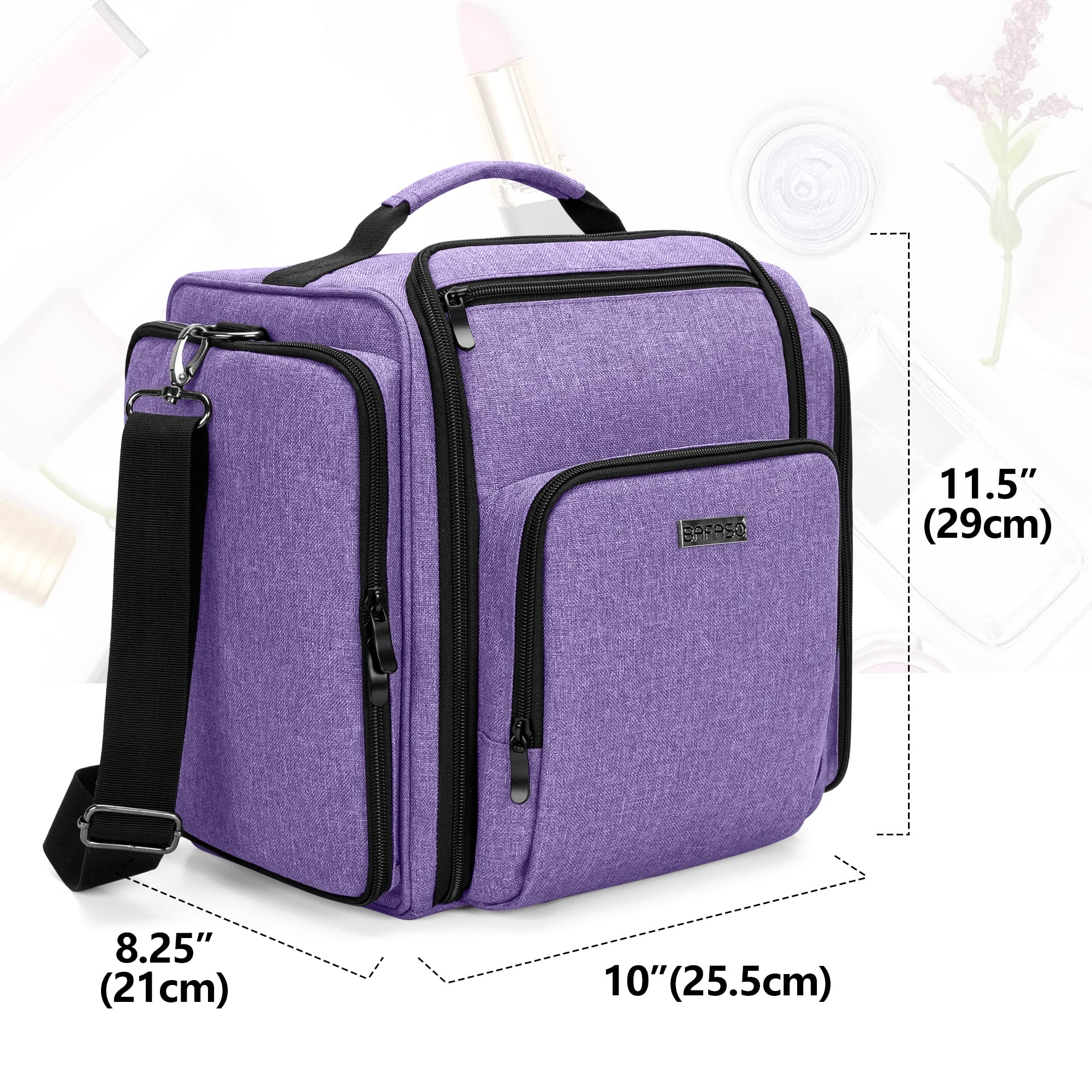 BAFASO Bolsa de Maquillaje Bolsa de Cosméticos con 4 Bolsillos, Púrpura | Estuche Multifuncional de Maquillaje de Viaje, Bolsillos Internos Extraíbles
